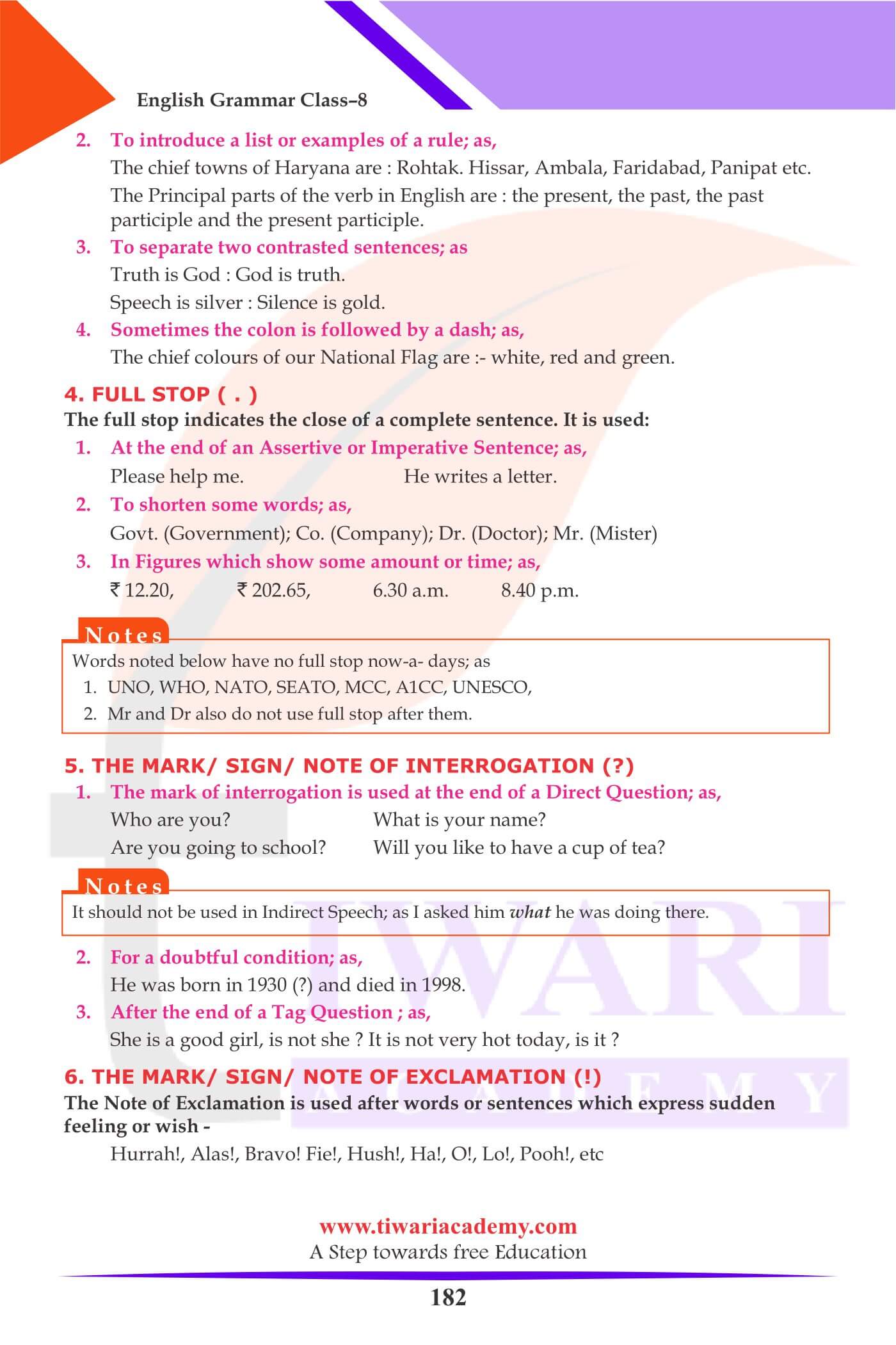 Class 8 English Grammar Punctuation Marks