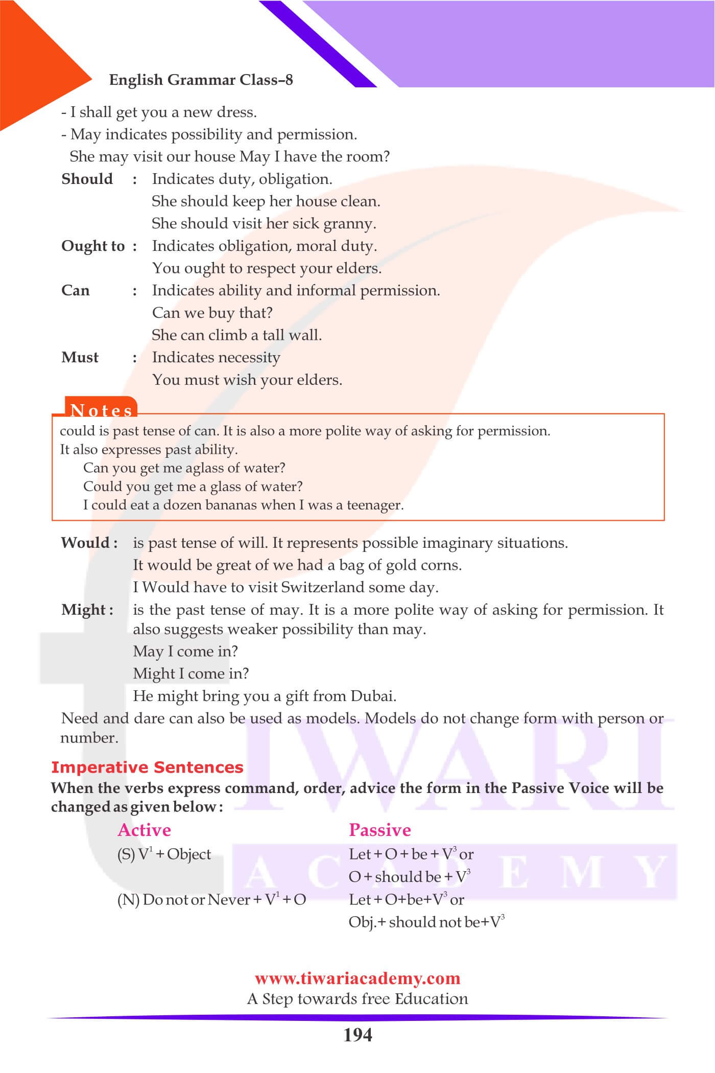 Class 8 English Grammar Use of Active Passive Voice