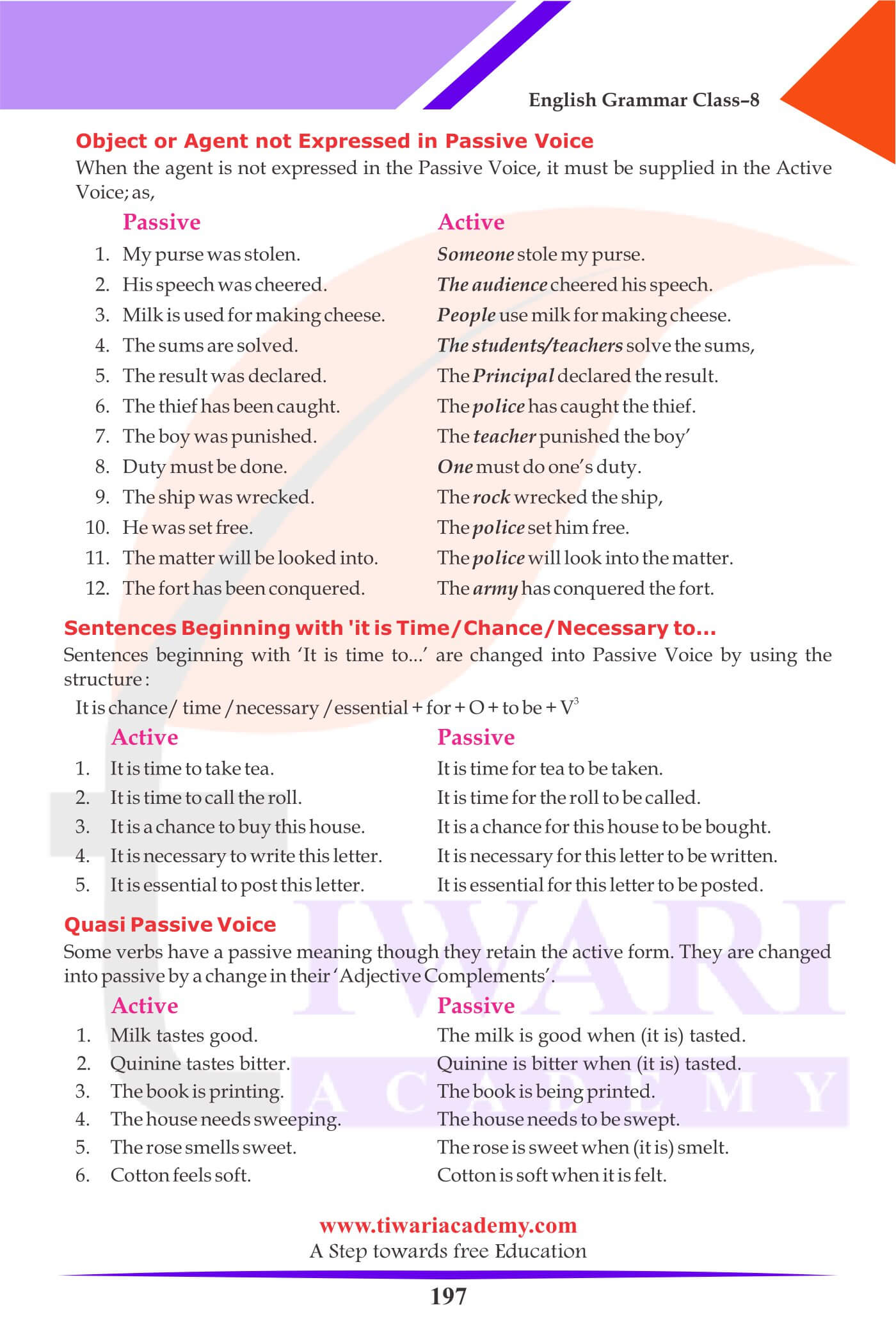 Class 8 English Grammar Active Passive Voice worksheets