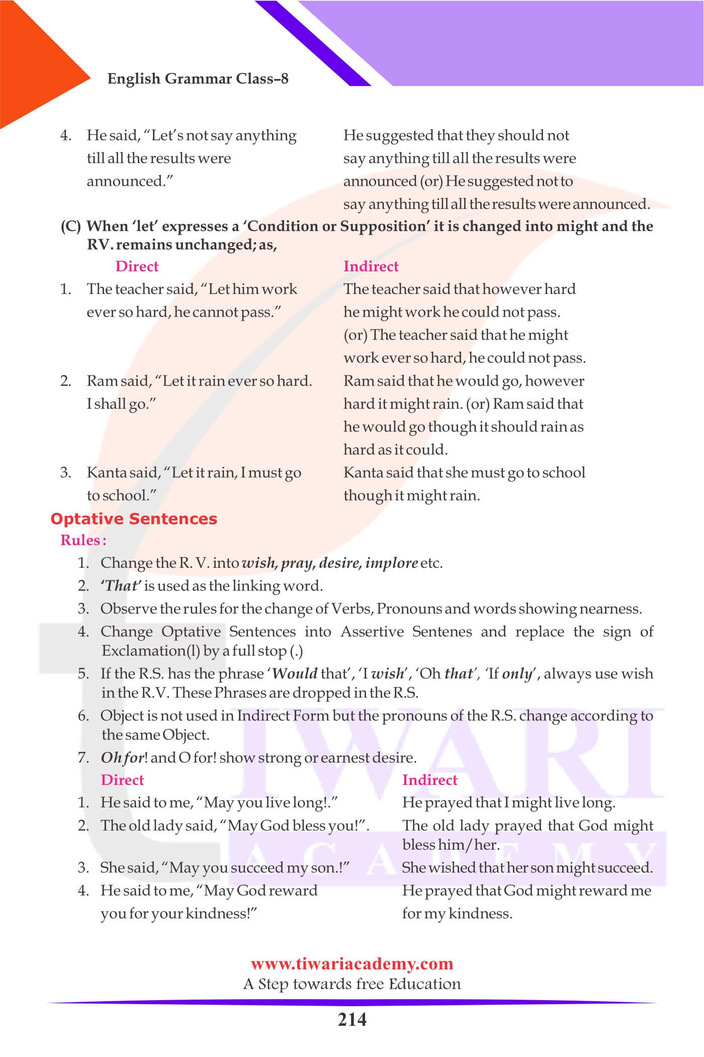 Class 8 Grammar Direct and Indirect exercises