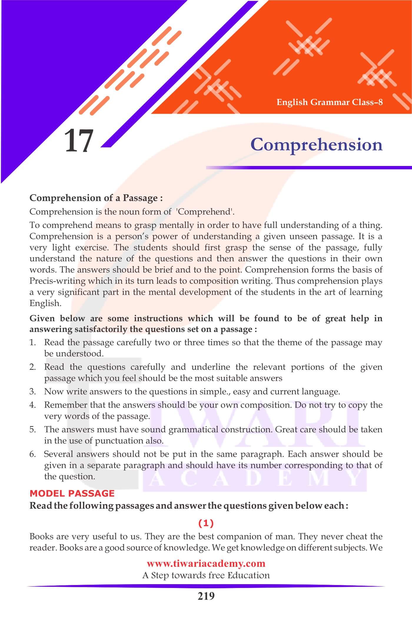 Class 8 English Grammar Chapter 17 Comprehension