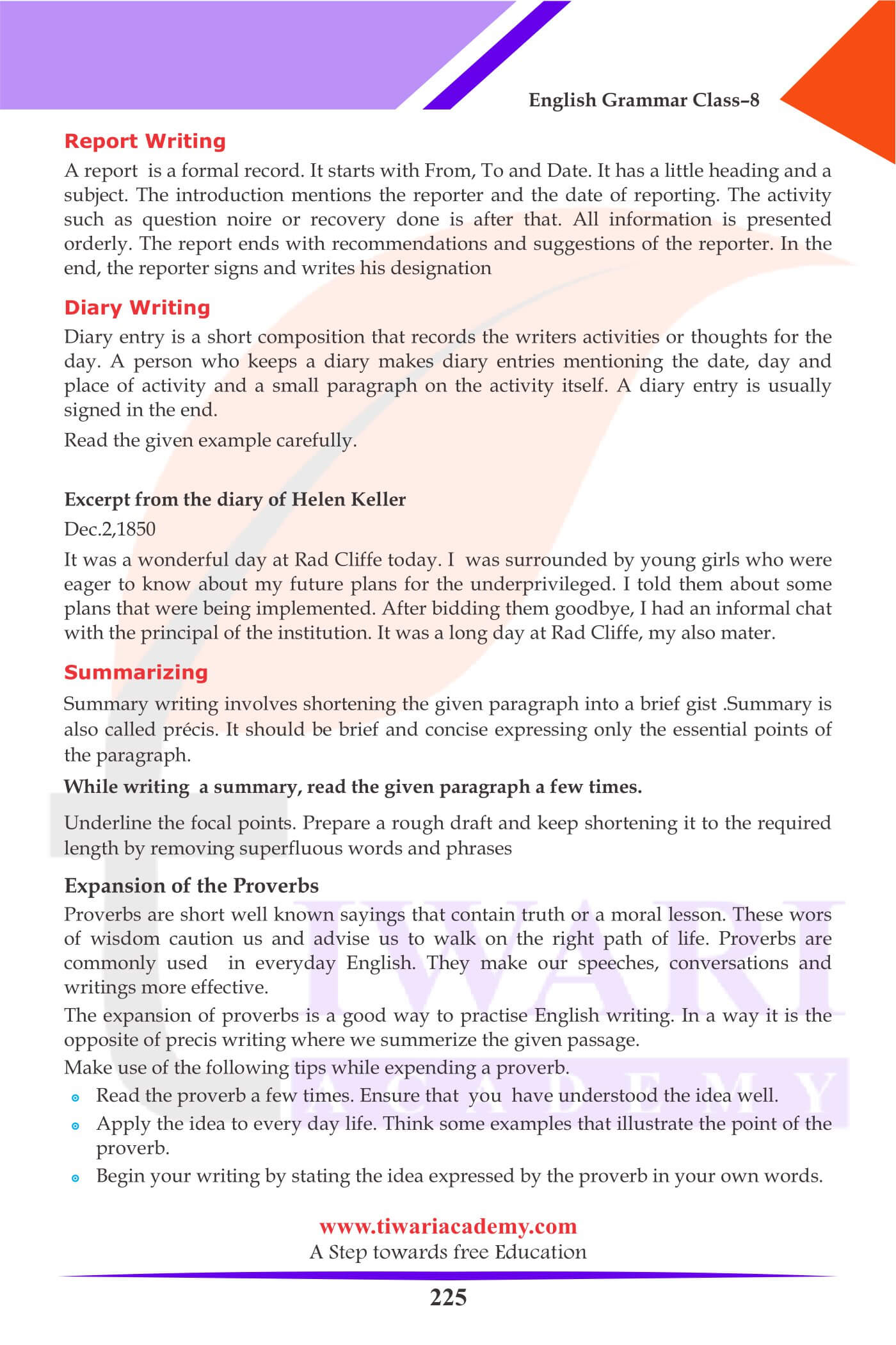 Class 8 English Grammar Story Writing