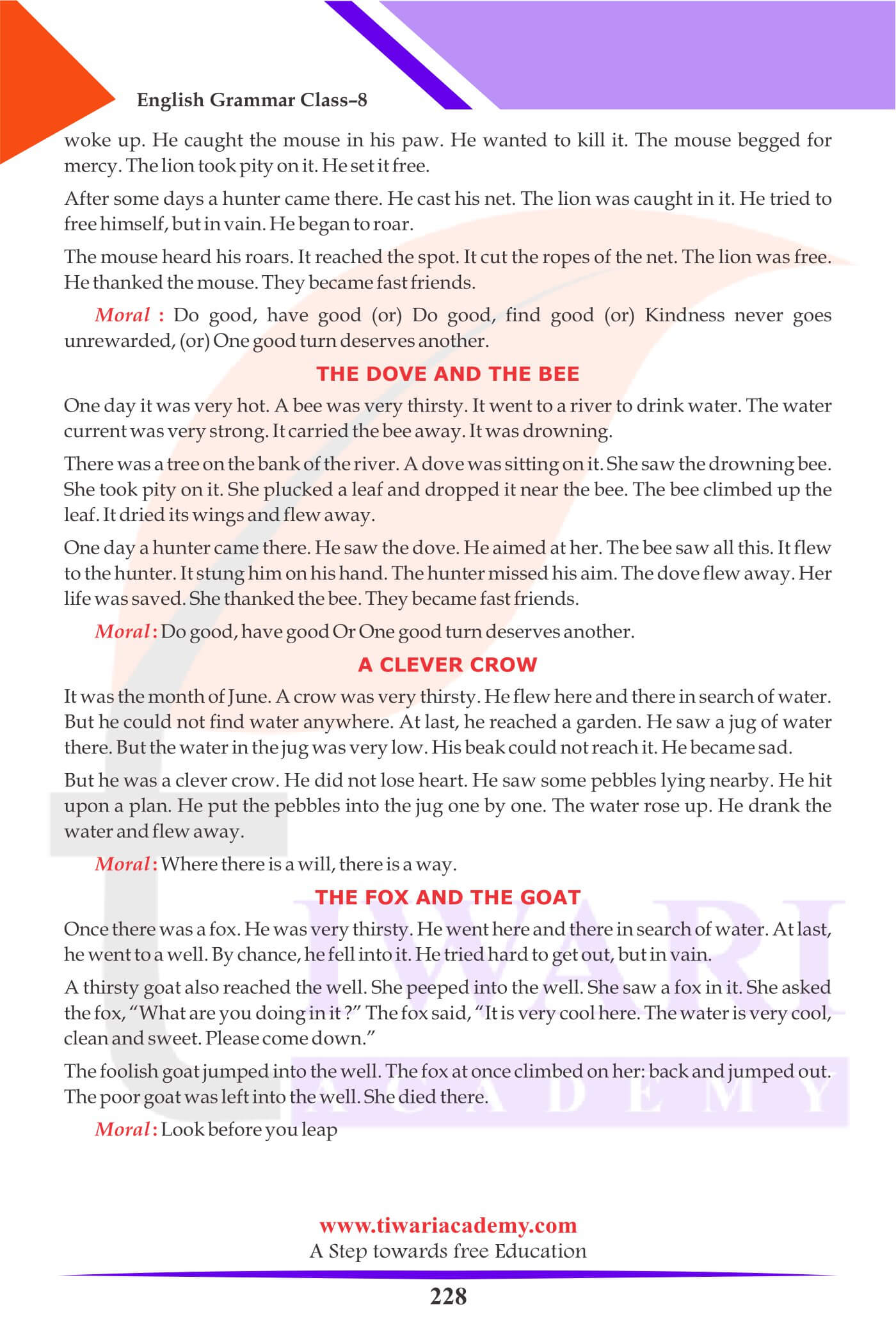 Class 8 English Grammar Story Writing Samples