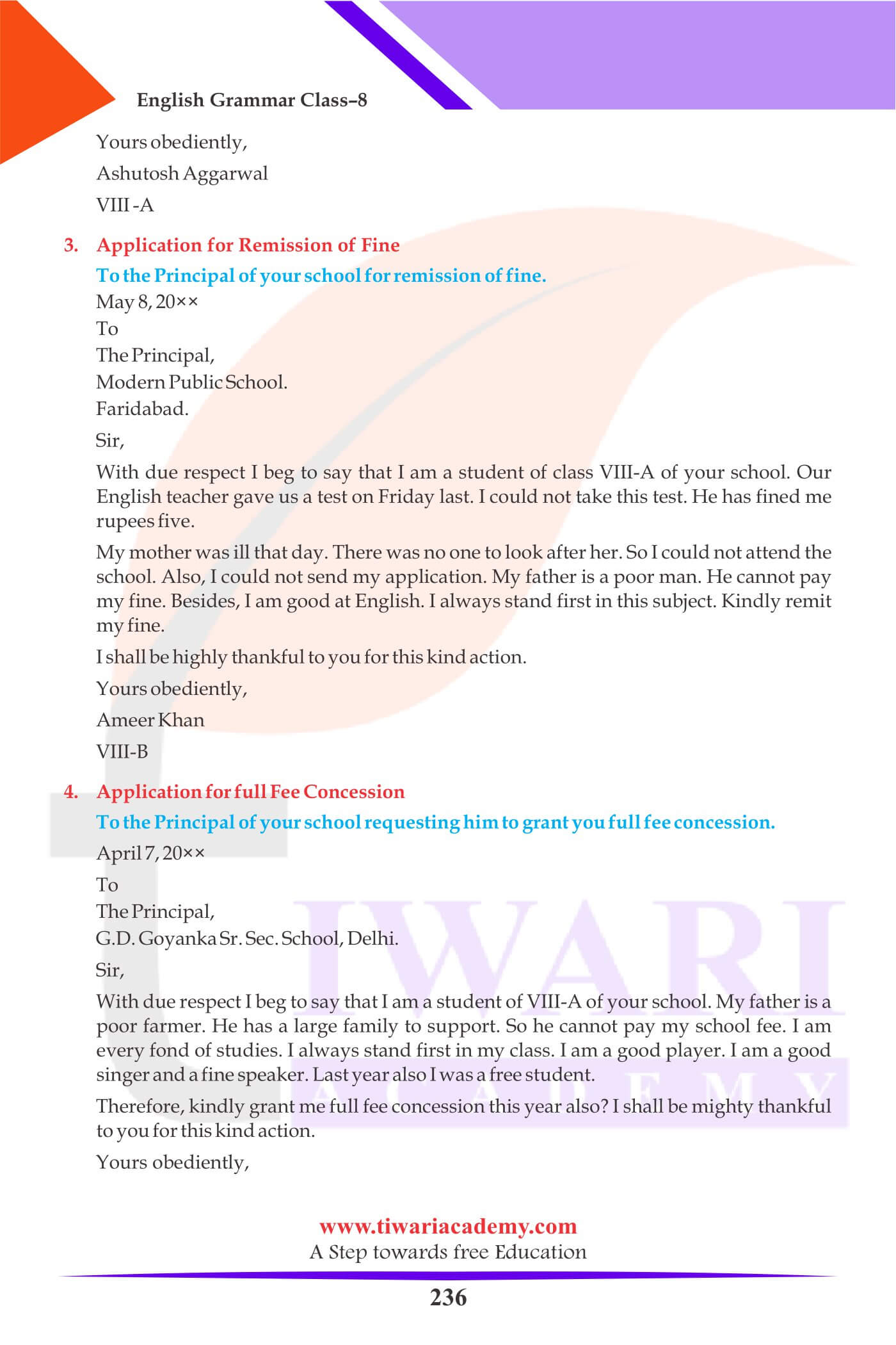 Class 8 English Grammar Letter Writing Samples