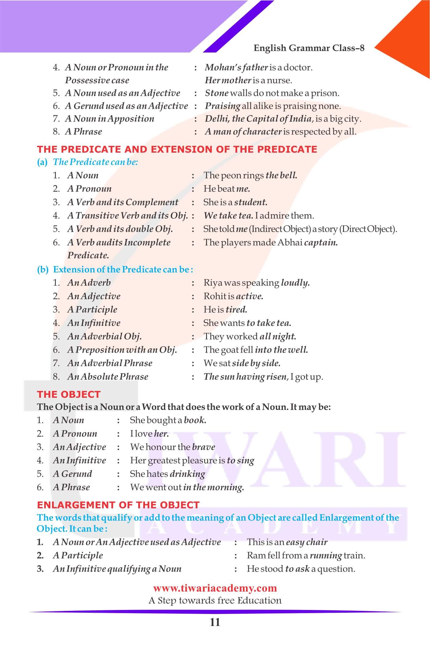 Class 8 Grammar Chapter 3 Subject and Predicate