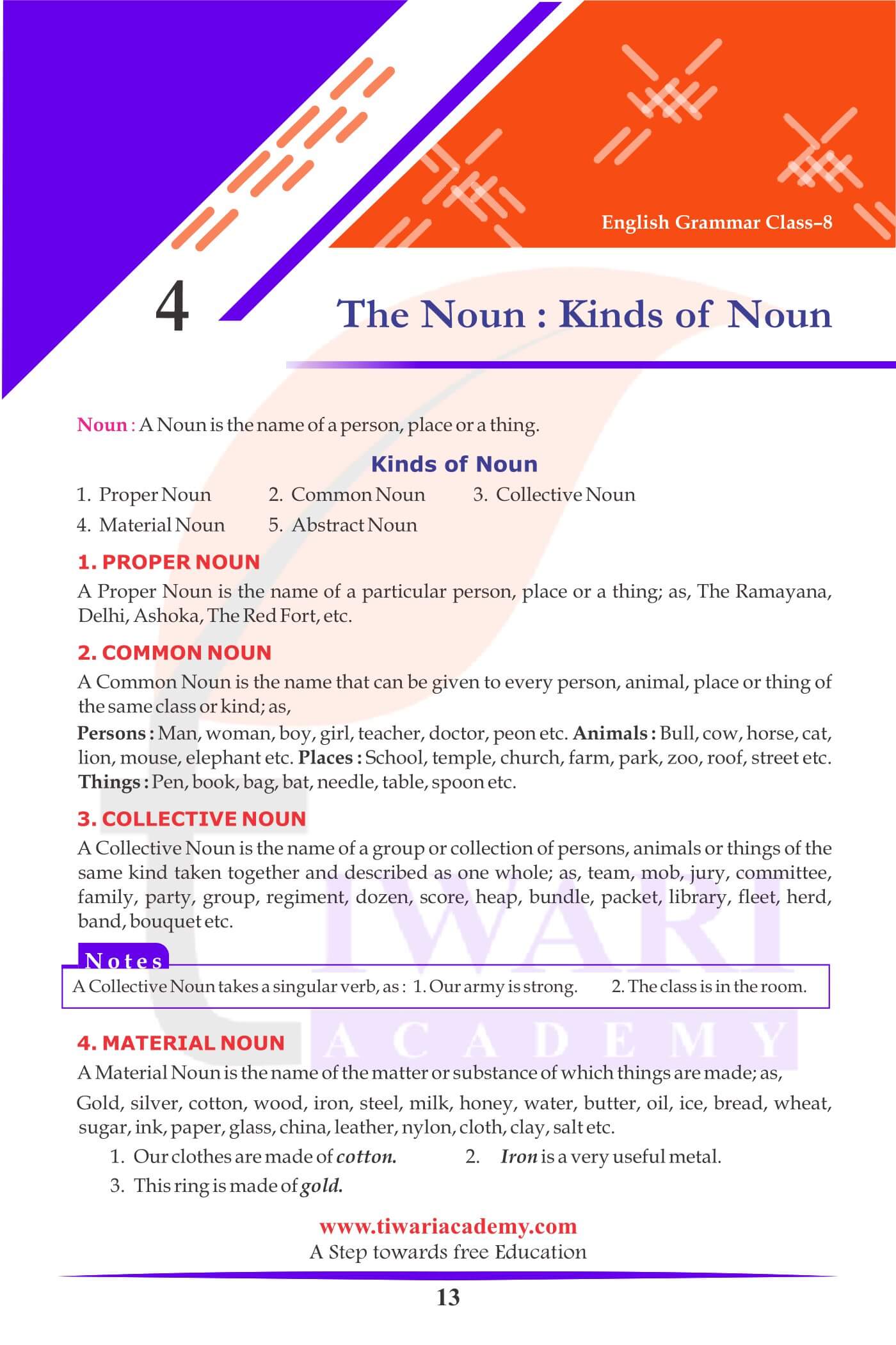 Class 8 English Grammar Chapter 4 The Noun