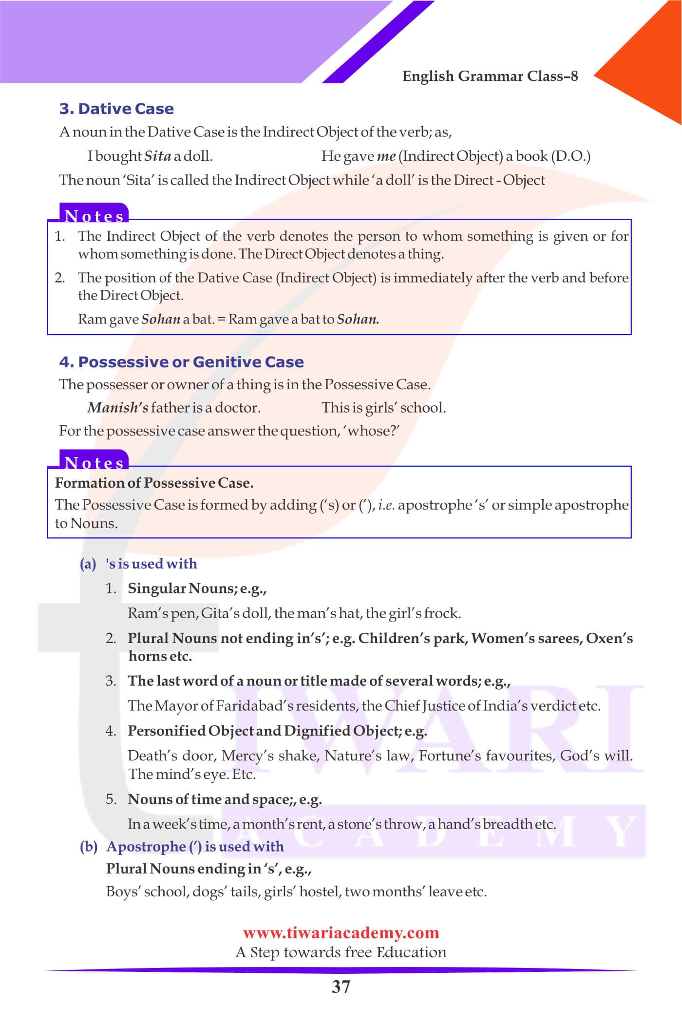 8th Grammar The Noun examples