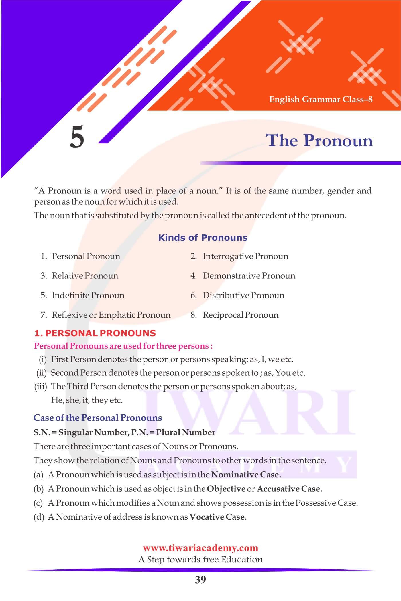 Class 8 English Grammar Chapter 5 The Pronoun