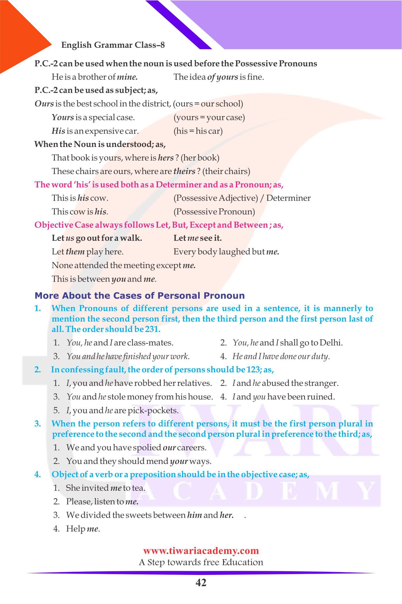 Class 8 English Grammar The Pronoun and its kiind