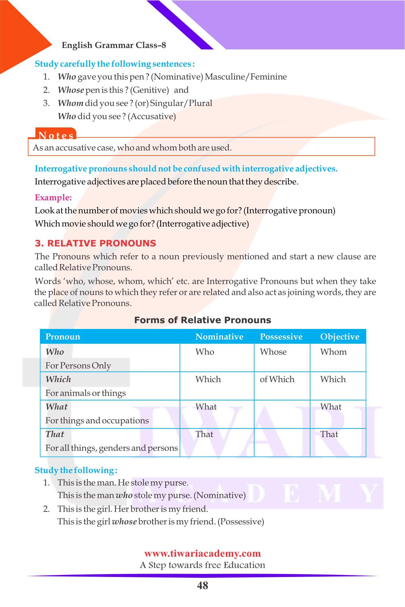 Class 8 Grammar Pronoun