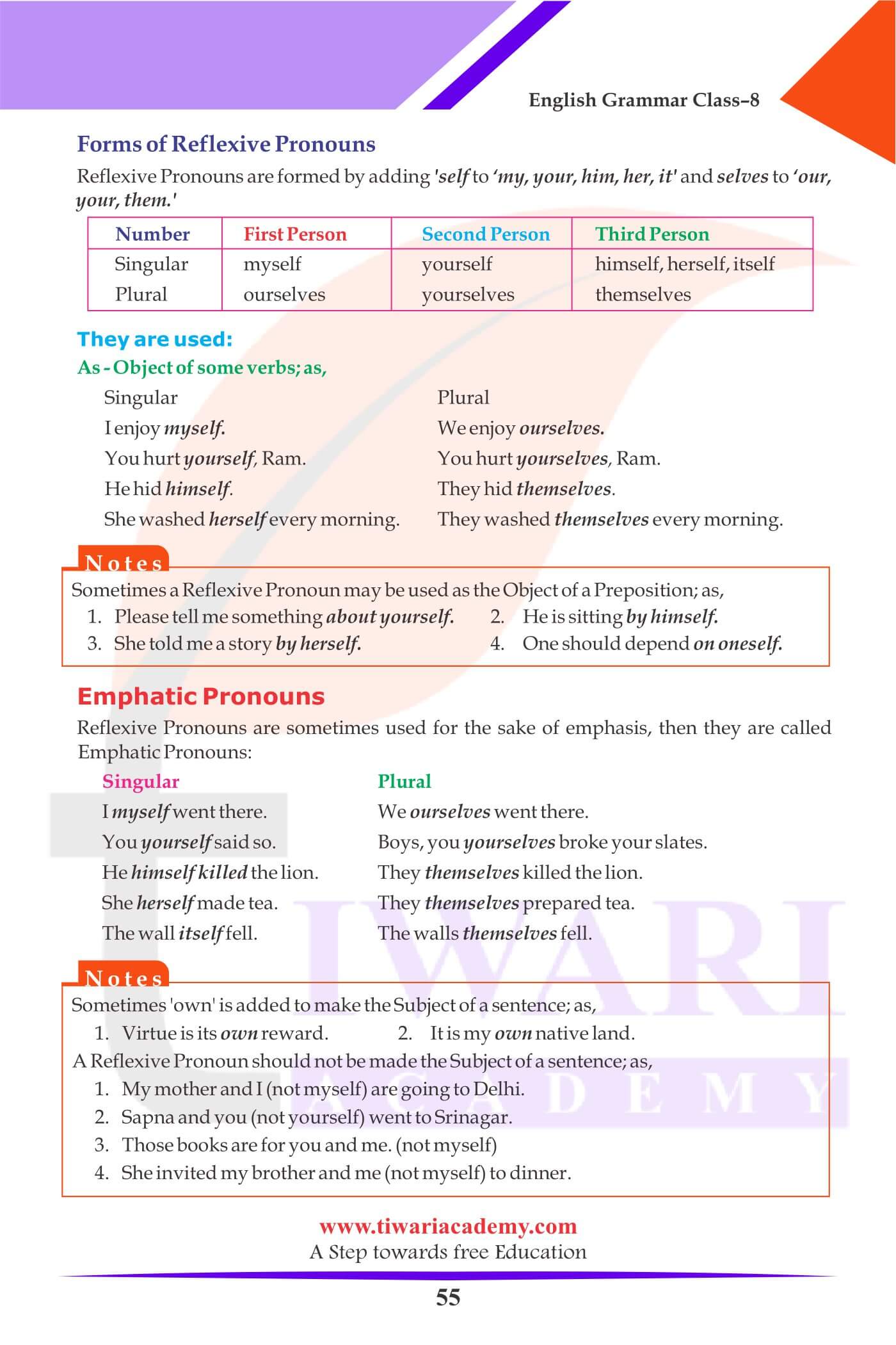 Class 8 Grammar Pronoun examples