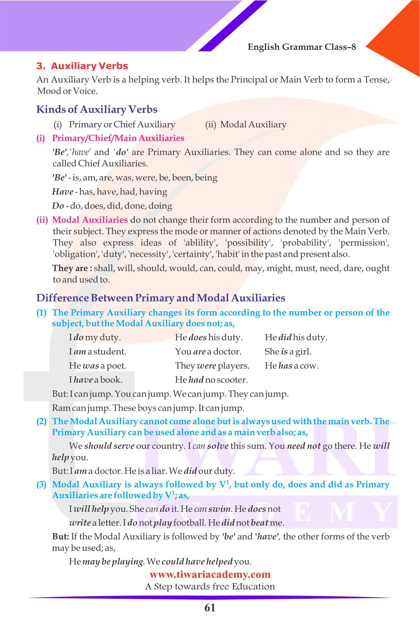 Class 8 English Grammar The Verb Forms