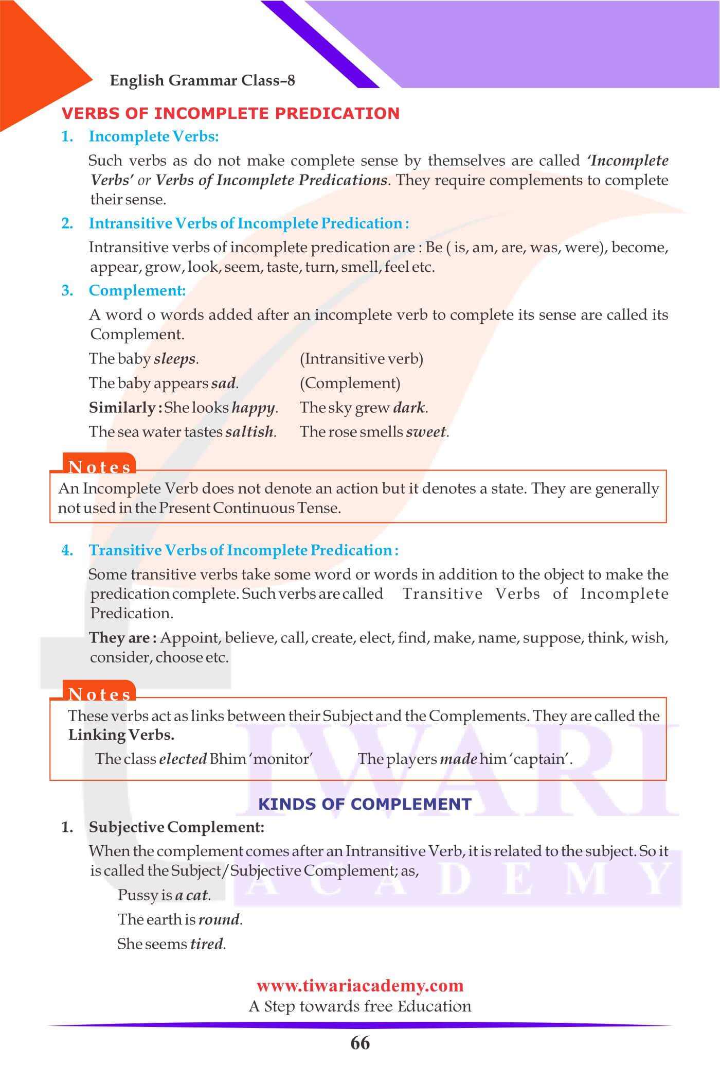 Class 8 Grammar The Verb exercises