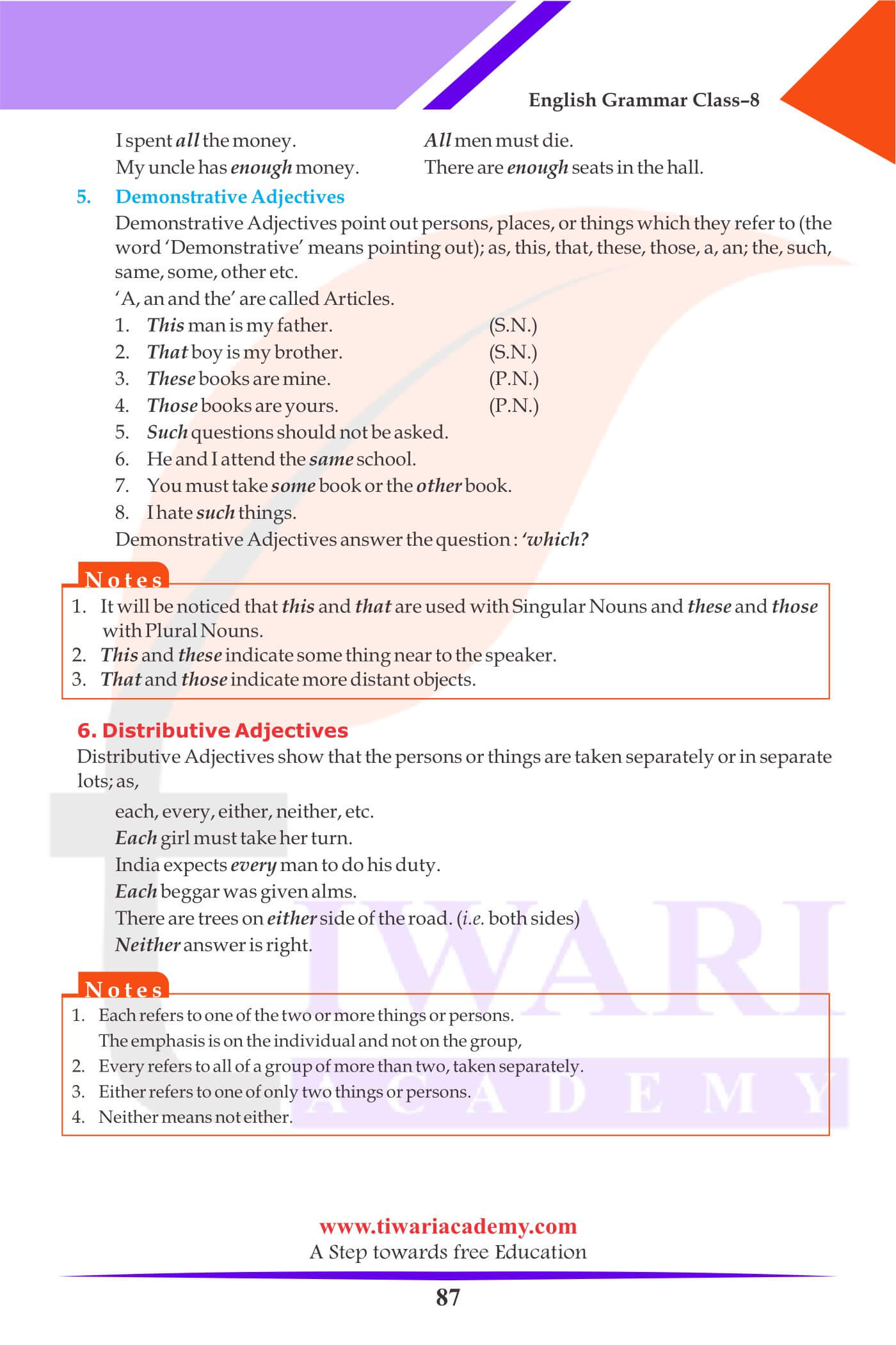 Class 8 English Grammar Adjective