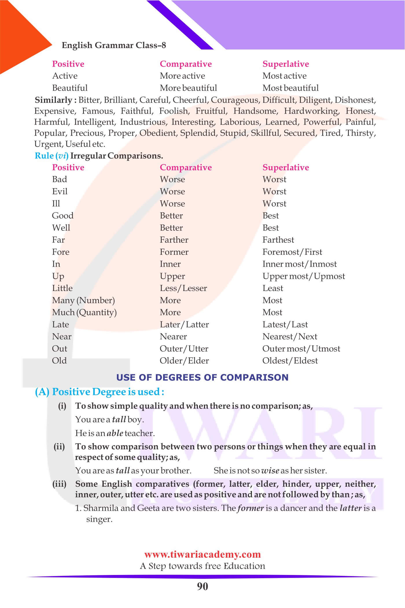 Class 8 English Grammar Adjective uses