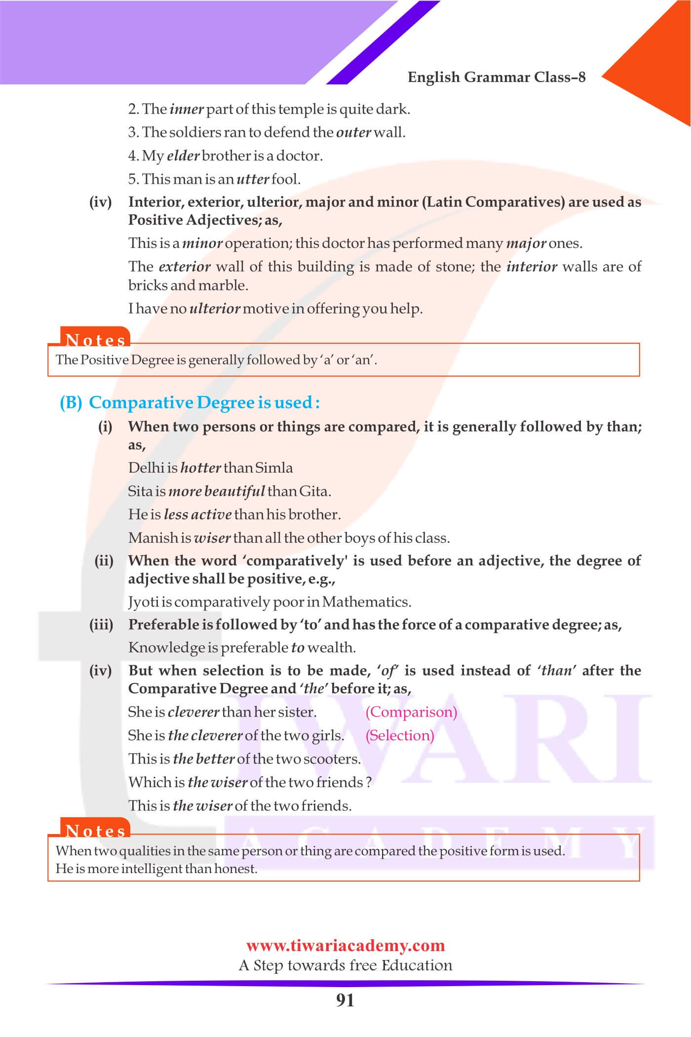 Class 8 English Grammar Adjective application