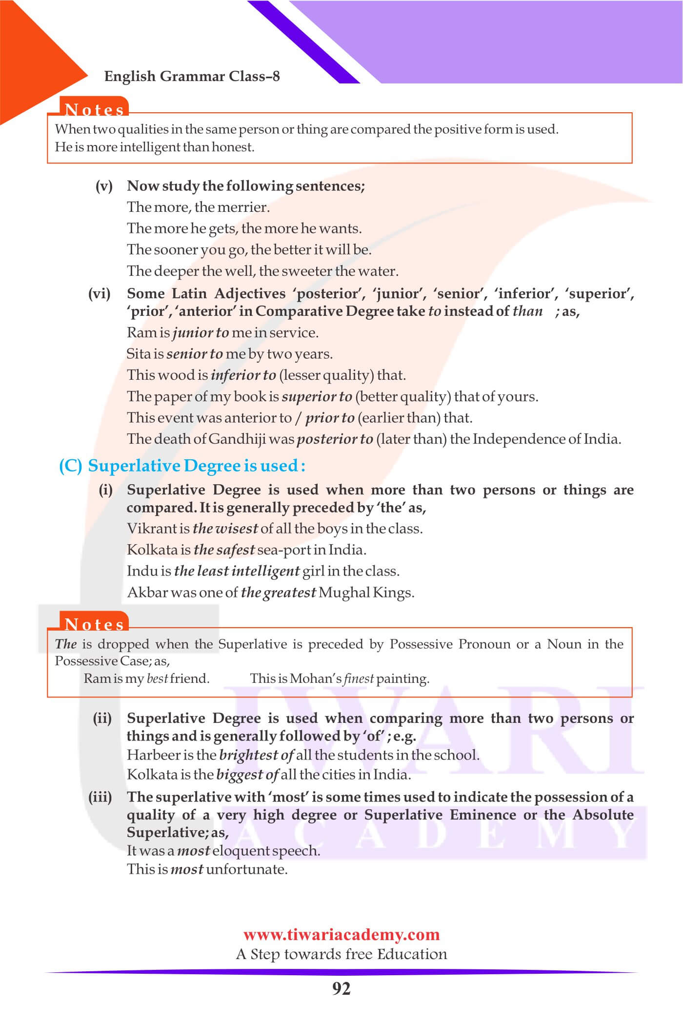 Class 8 English Grammar Adjective sentense