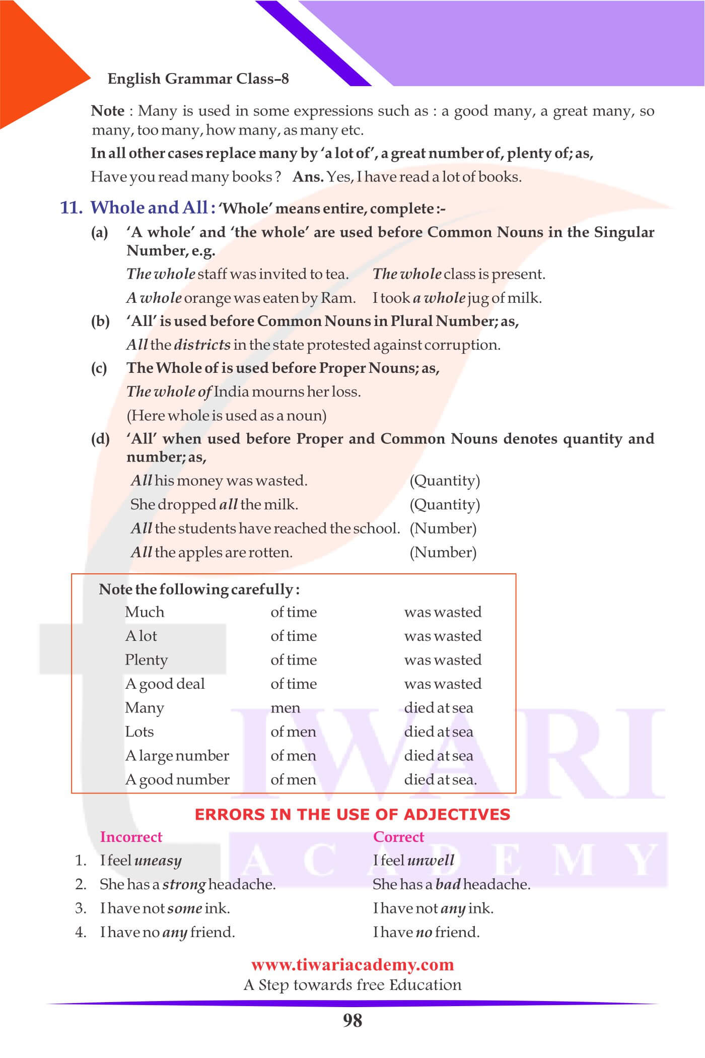 Class 8 Grammar Adjective kinds