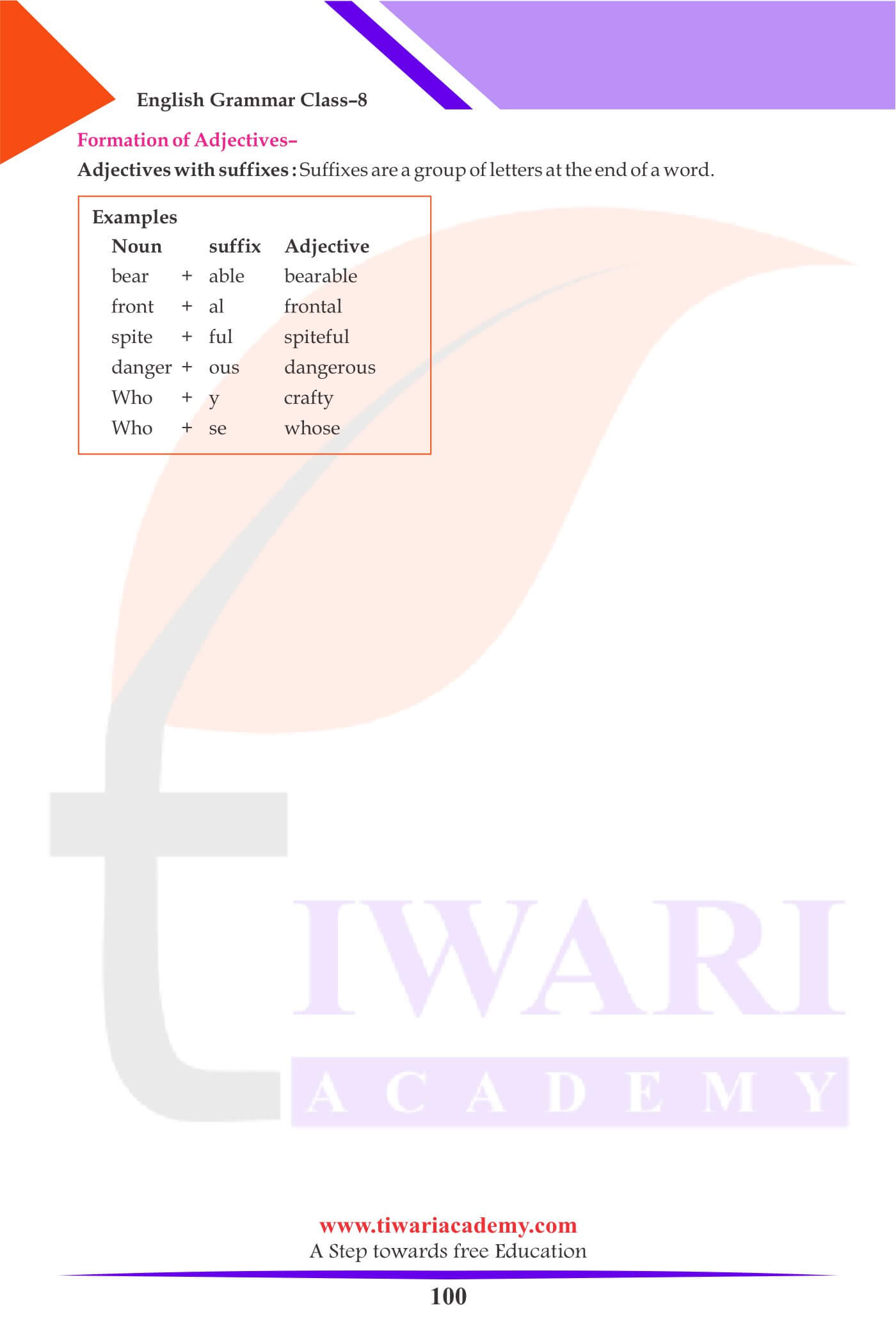 Class 8 Grammar Adjective forms