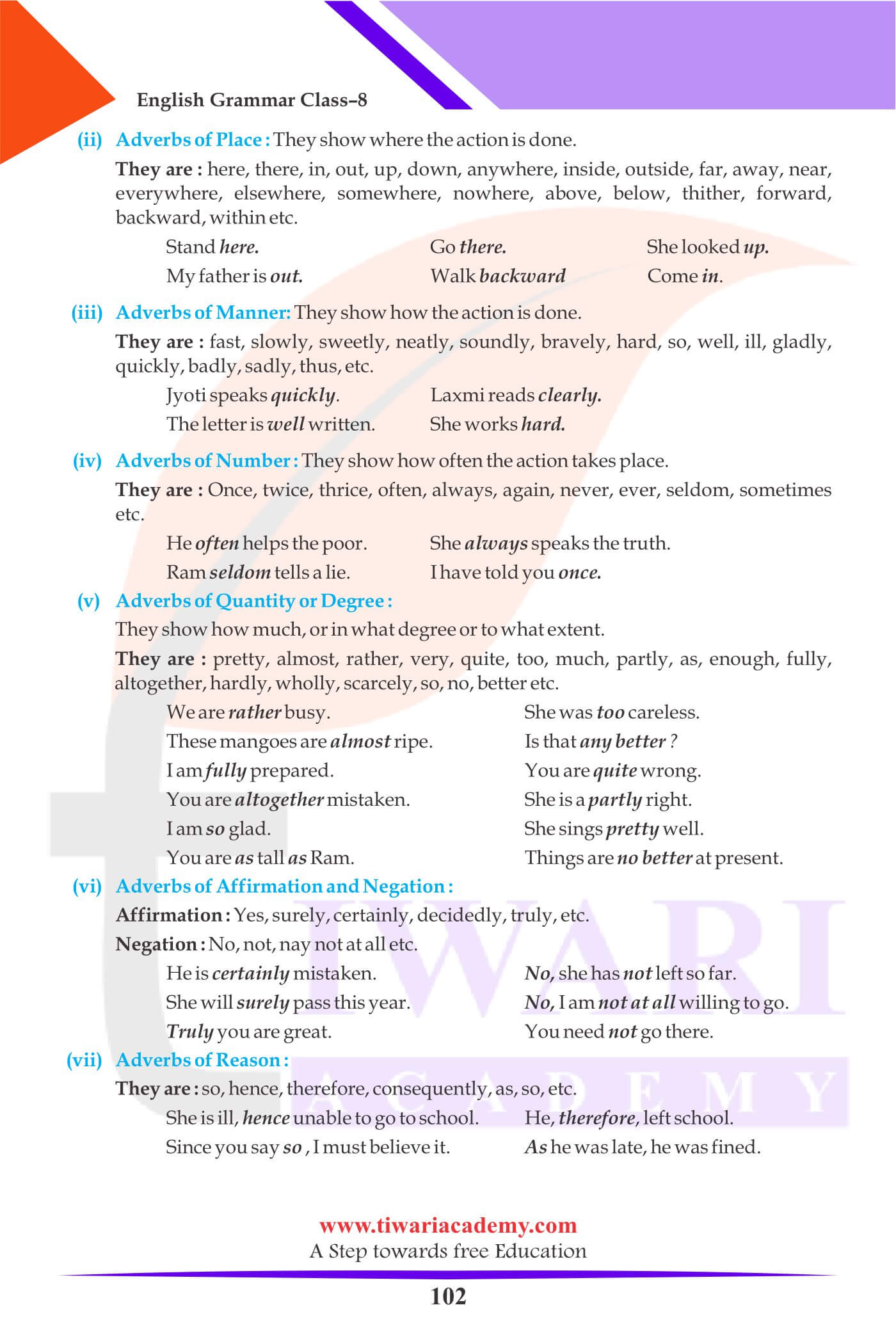 Class 8 English Grammar The Adverb