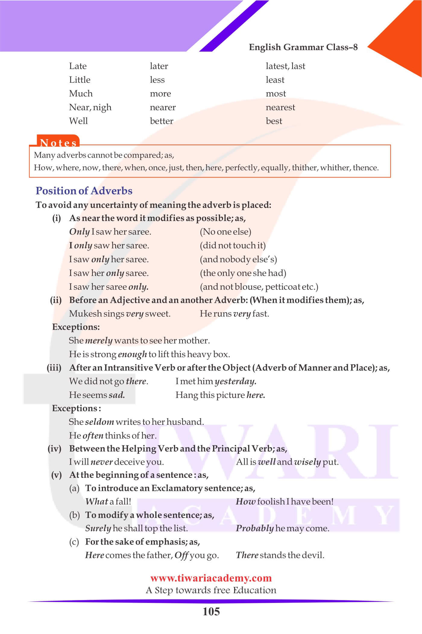 Class 8 English Grammar Types of Adverb