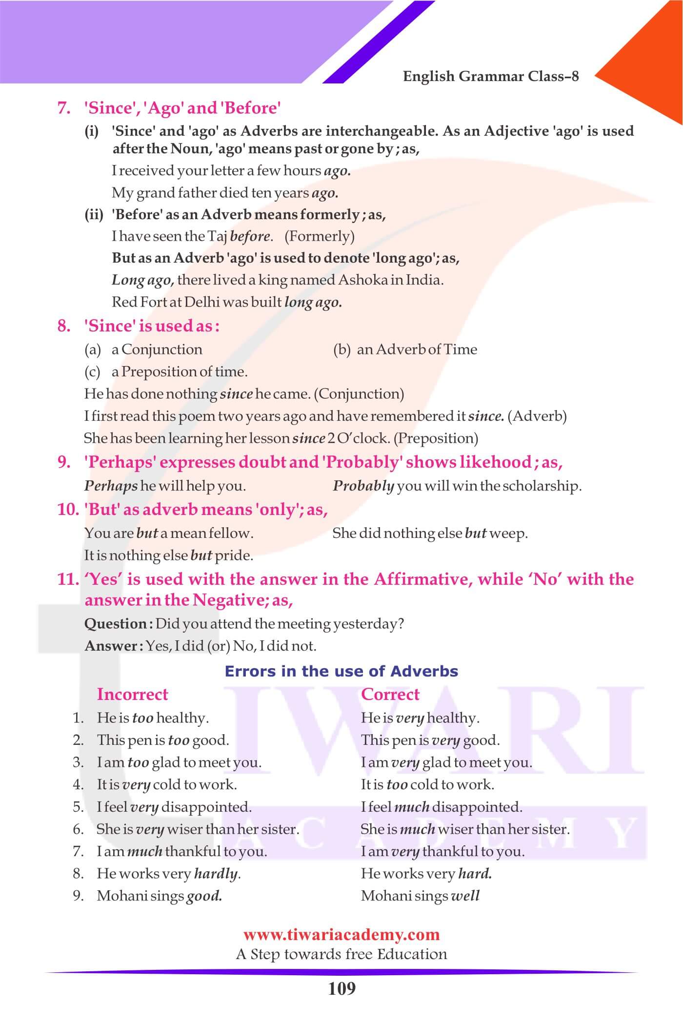 Class 8 English Grammar Adverb notes