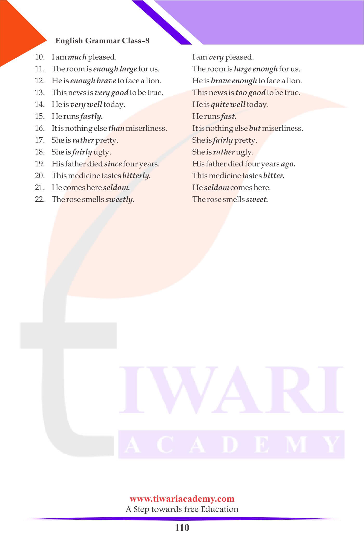 Class 8 English Grammar Adverb assignments