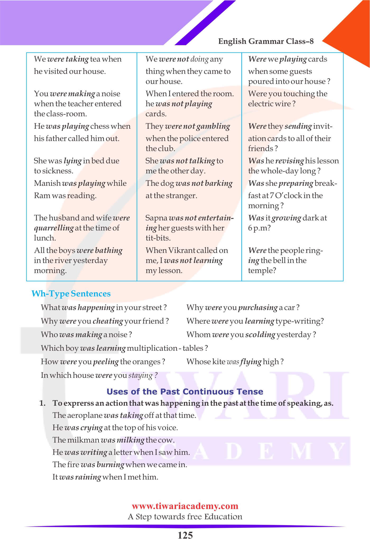 Class 8 Grammar Tense exercises