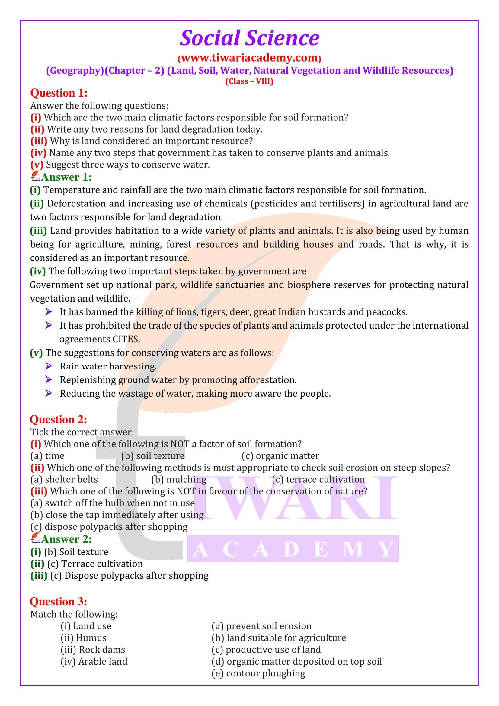 Class 8 Social Science Geography Chapter 2 Land Soil Water Natural Vegetation