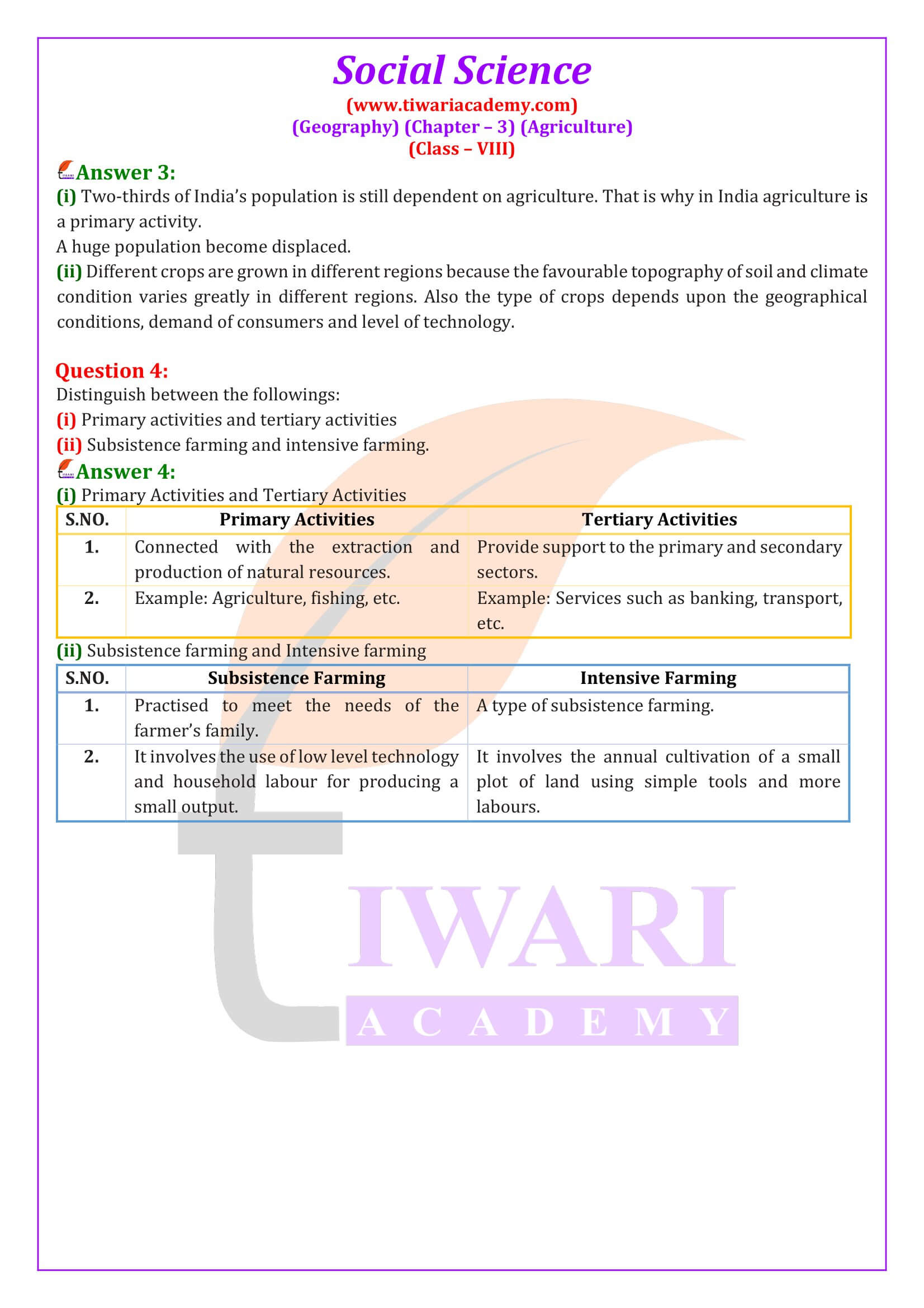 Class 8 Social Science Geography Chapter 3 Agriculture