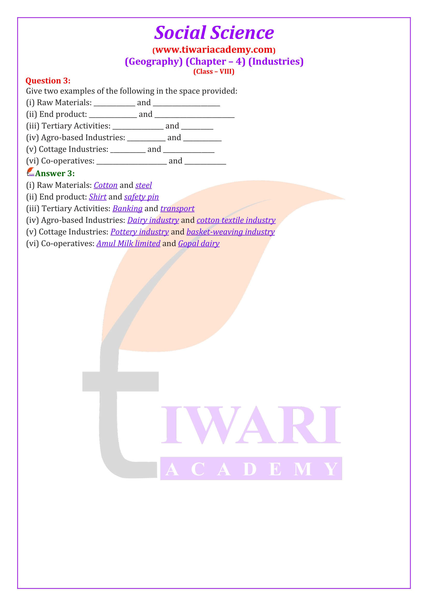 Class 8 Social Science Geography Chapter 4 Industries