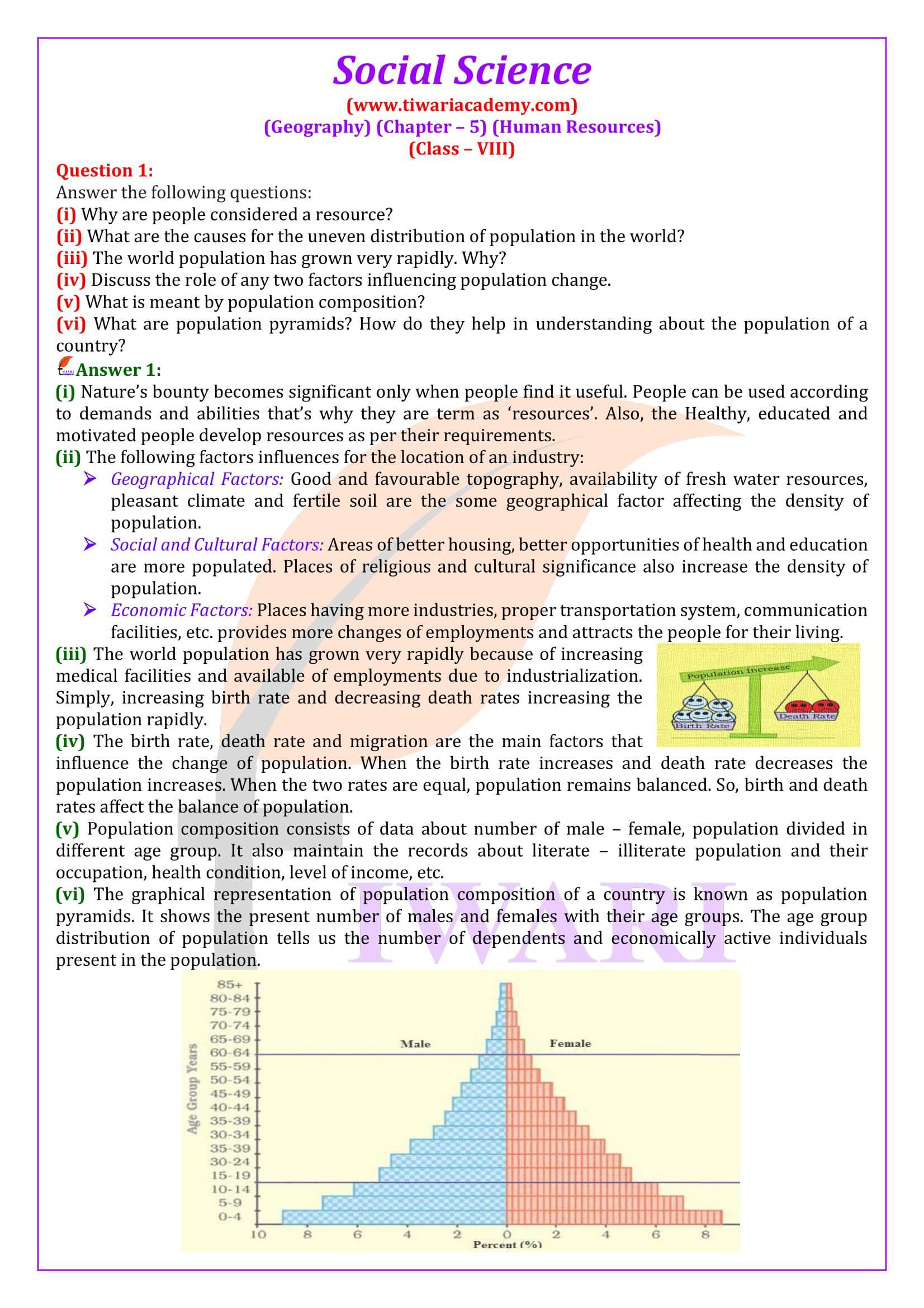 NCERT Solutions for Class 8 Social Science Geography Chapter 5 Human Resources
