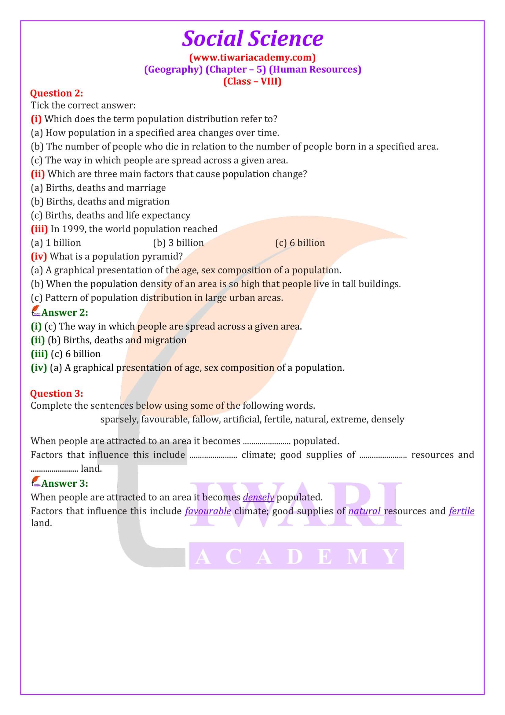 Class 8 Social Science Geography Chapter 5 Human Resources