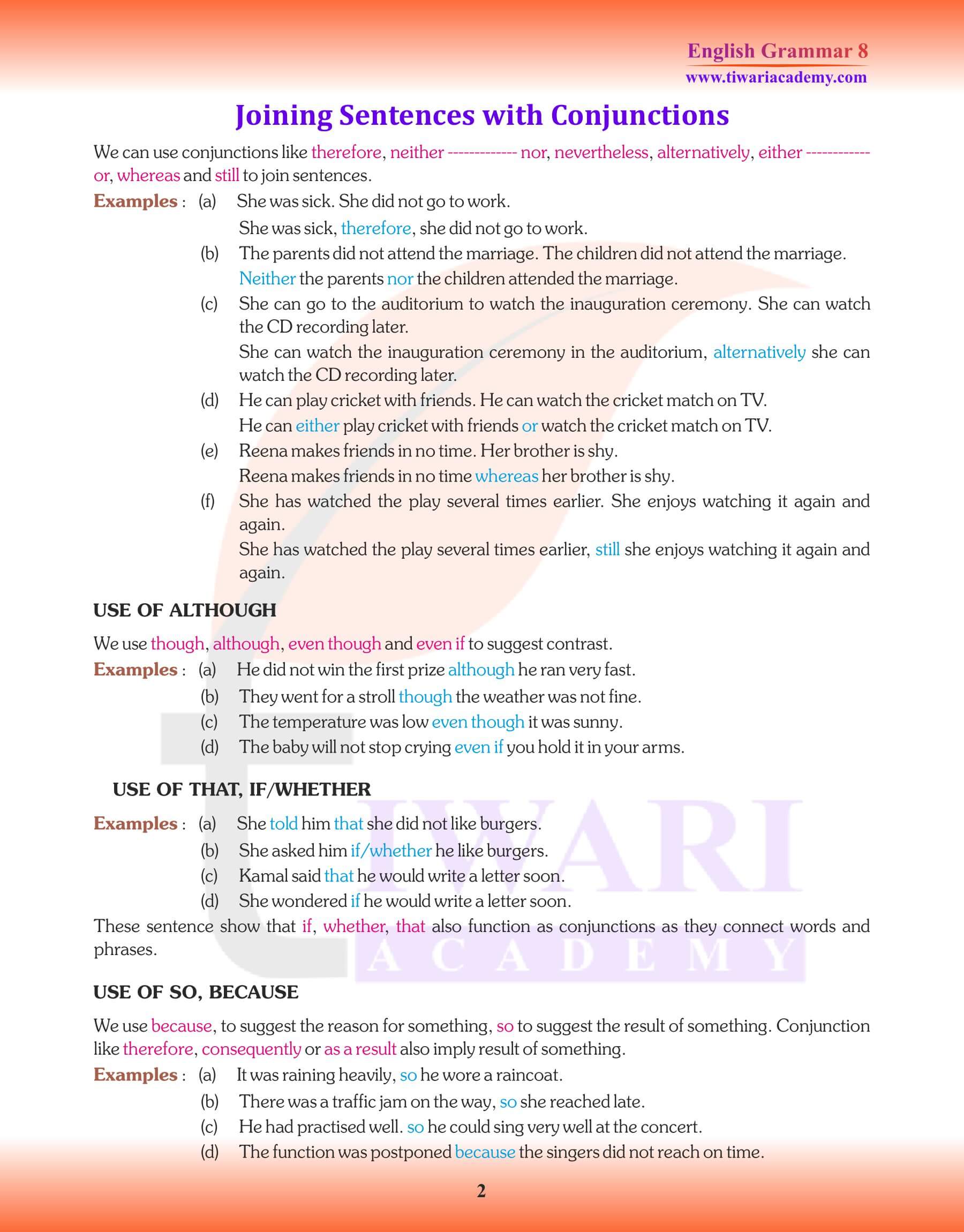 Class 8 Grammar Conjunctions