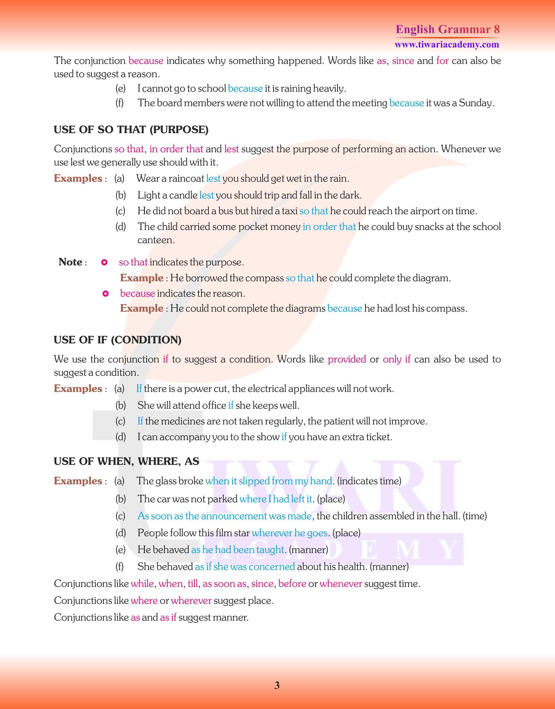 Class 8 Grammar Conjunctions Notes