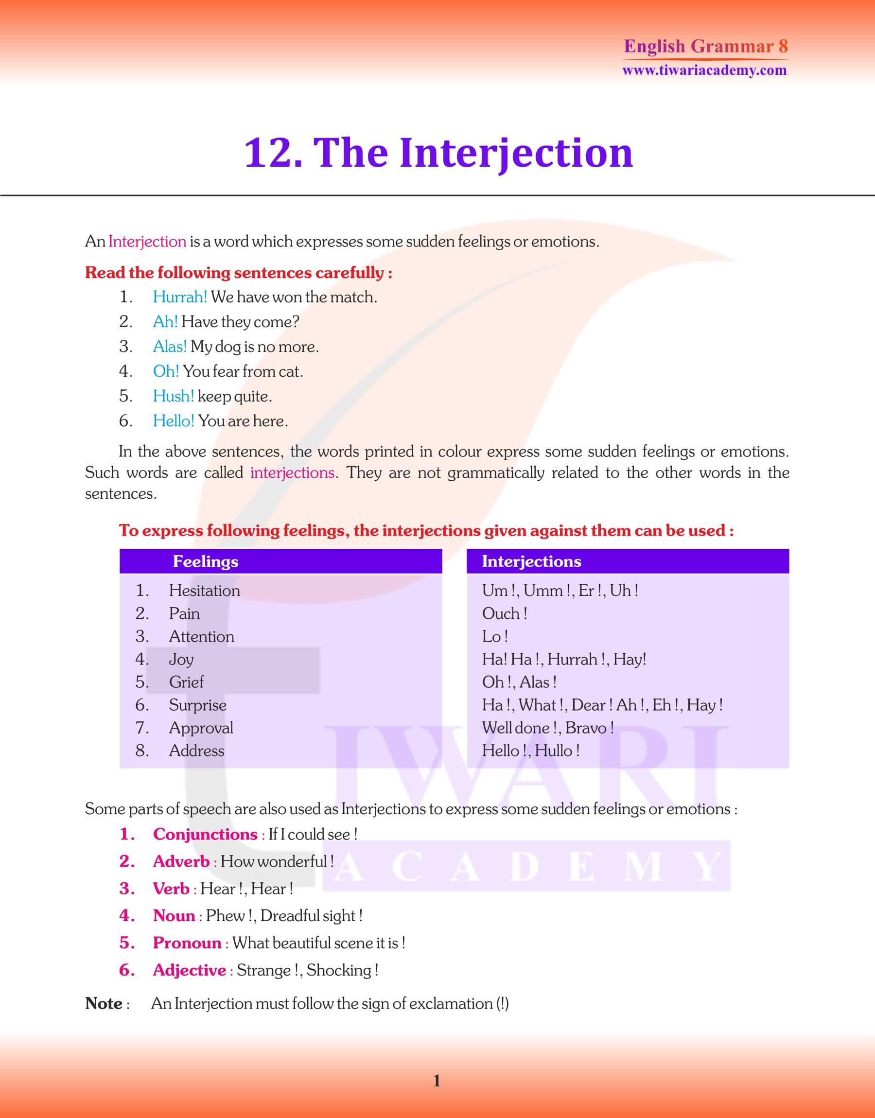 Class 8 English Grammar Chapter 12 Interjections Revision Book