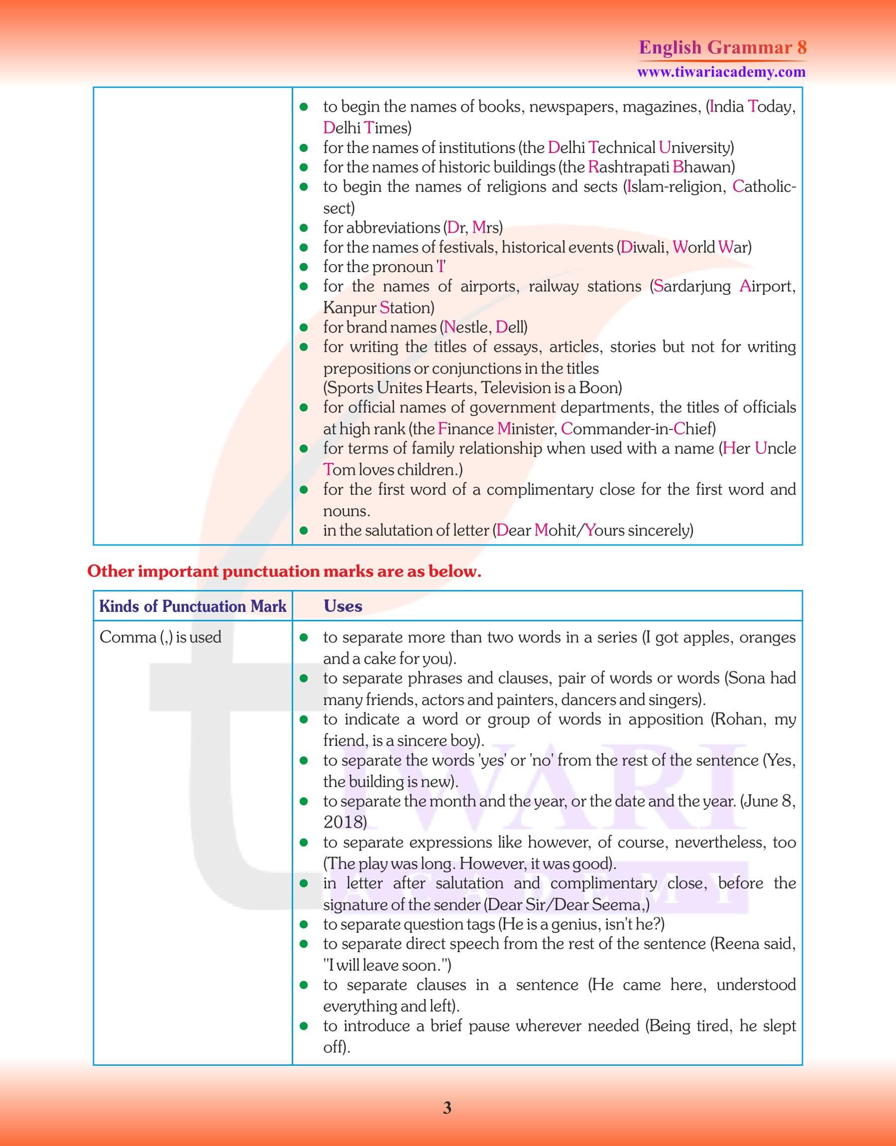 Class 8 English Grammar Punctuation Practice exercises