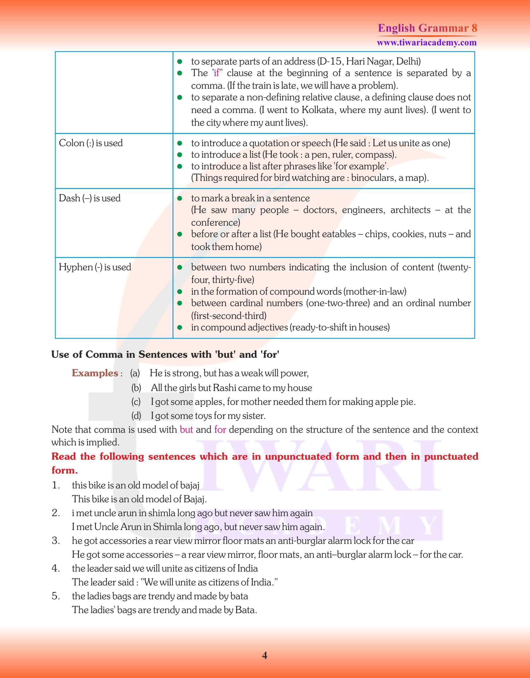 Class 8 English Grammar Punctuation Assignments