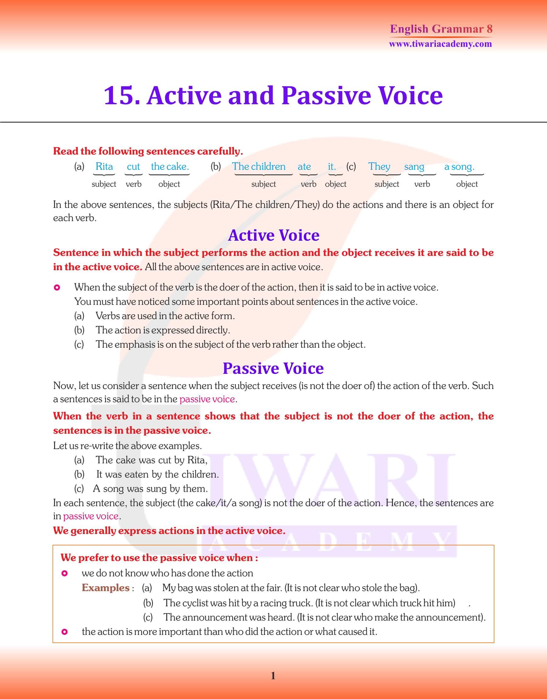 Class 8 English Grammar Active Passive Voice Revision Book