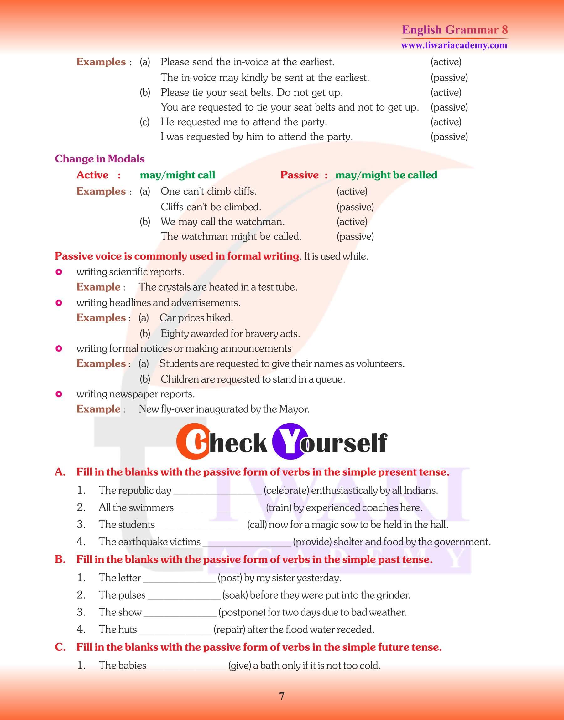 Class 8 Grammar Active Passive Voice Question Answers