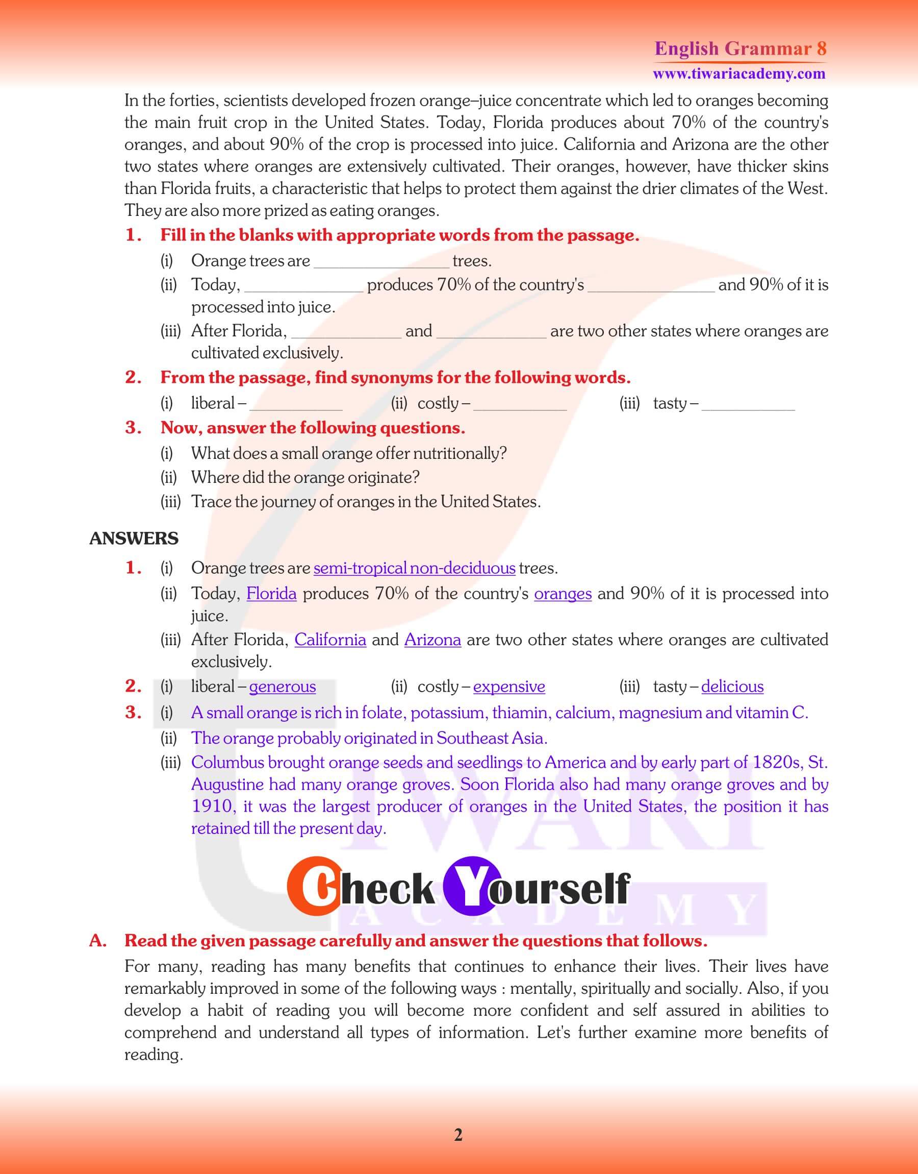 Class 8 English Grammar Comprehension Notes