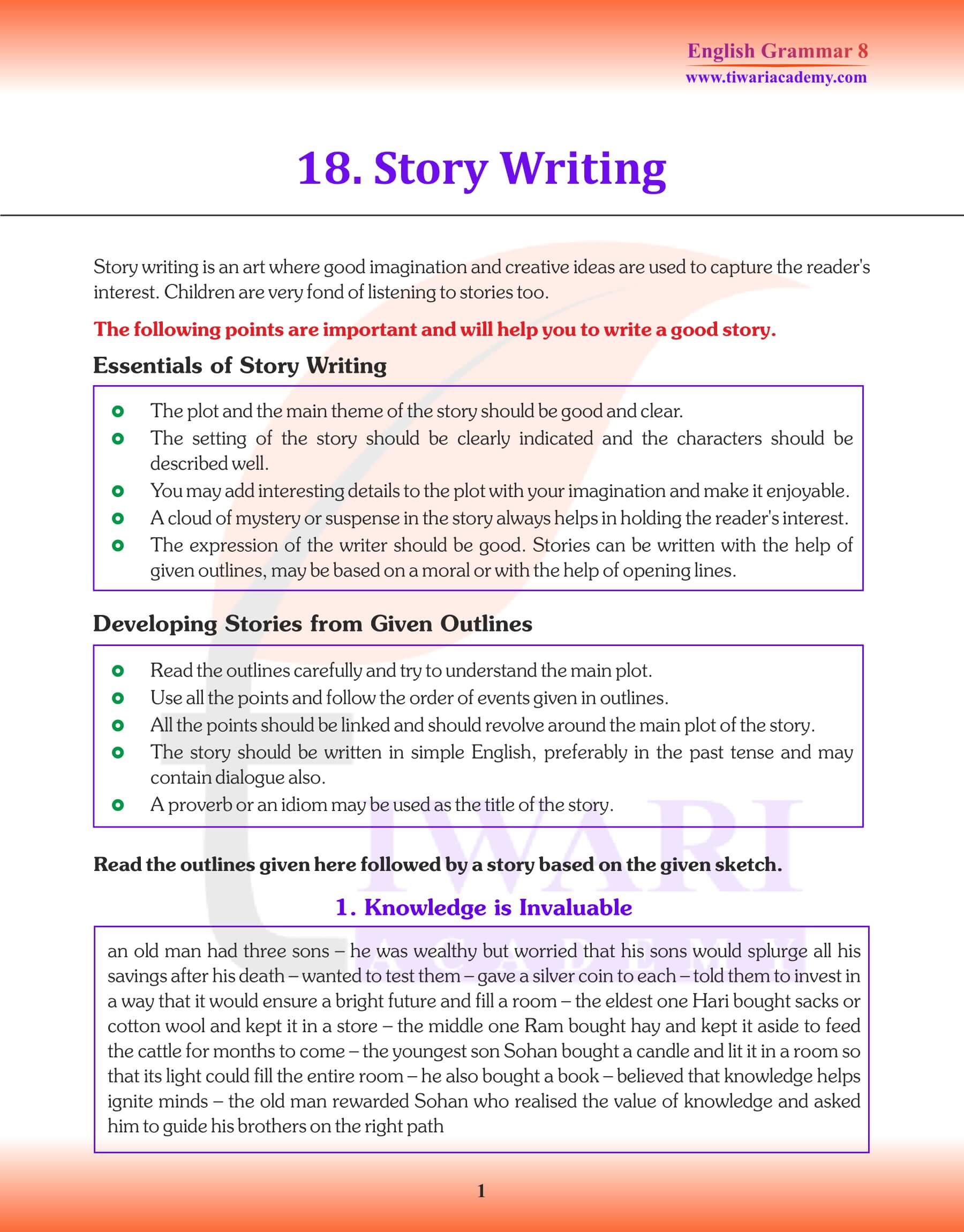 Class 8 English Grammar Story Writing Revision Book