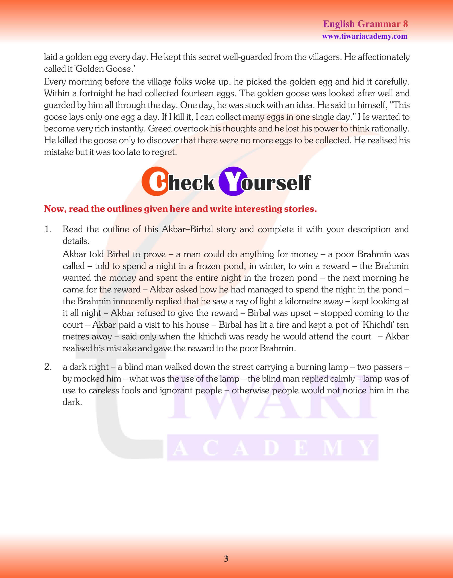 Class 8 English Grammar Story Writing Workheets