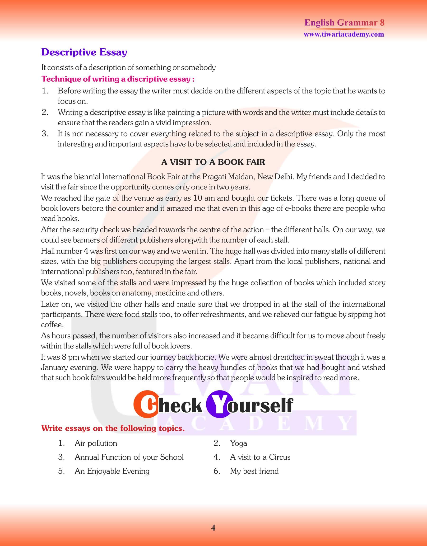 Class 8 English Grammar Essay Worksheets