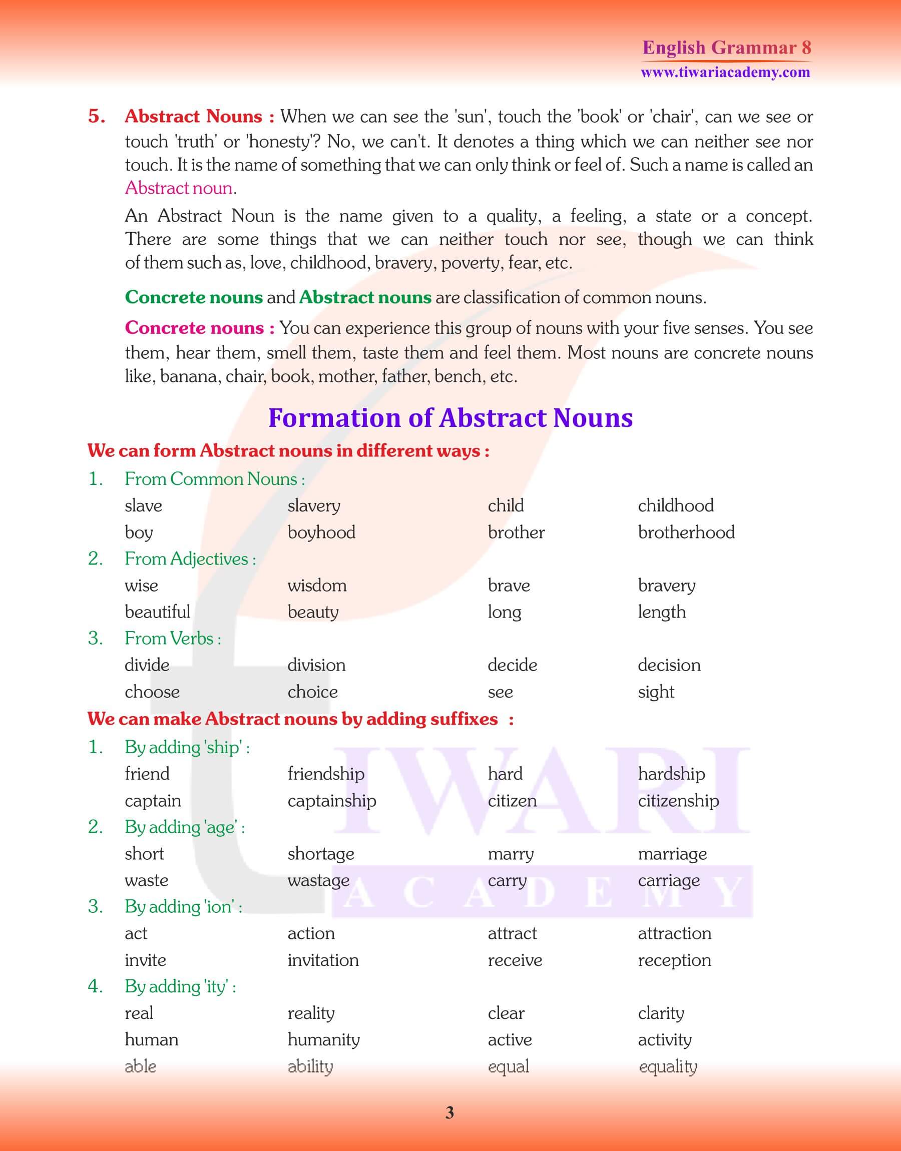 Class 8 English Grammar Chapter 4 The Noun exercises