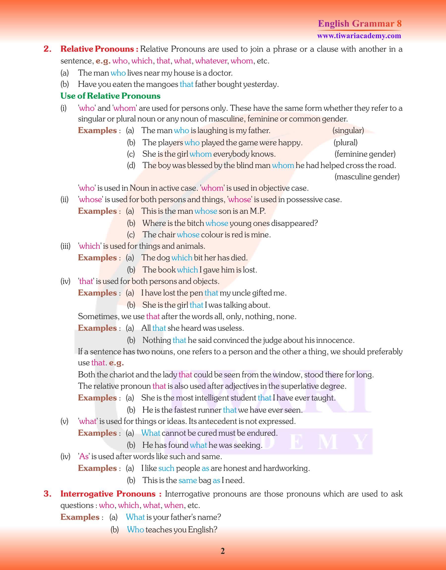 Class 8 English Grammar: Pronoun Revision Book