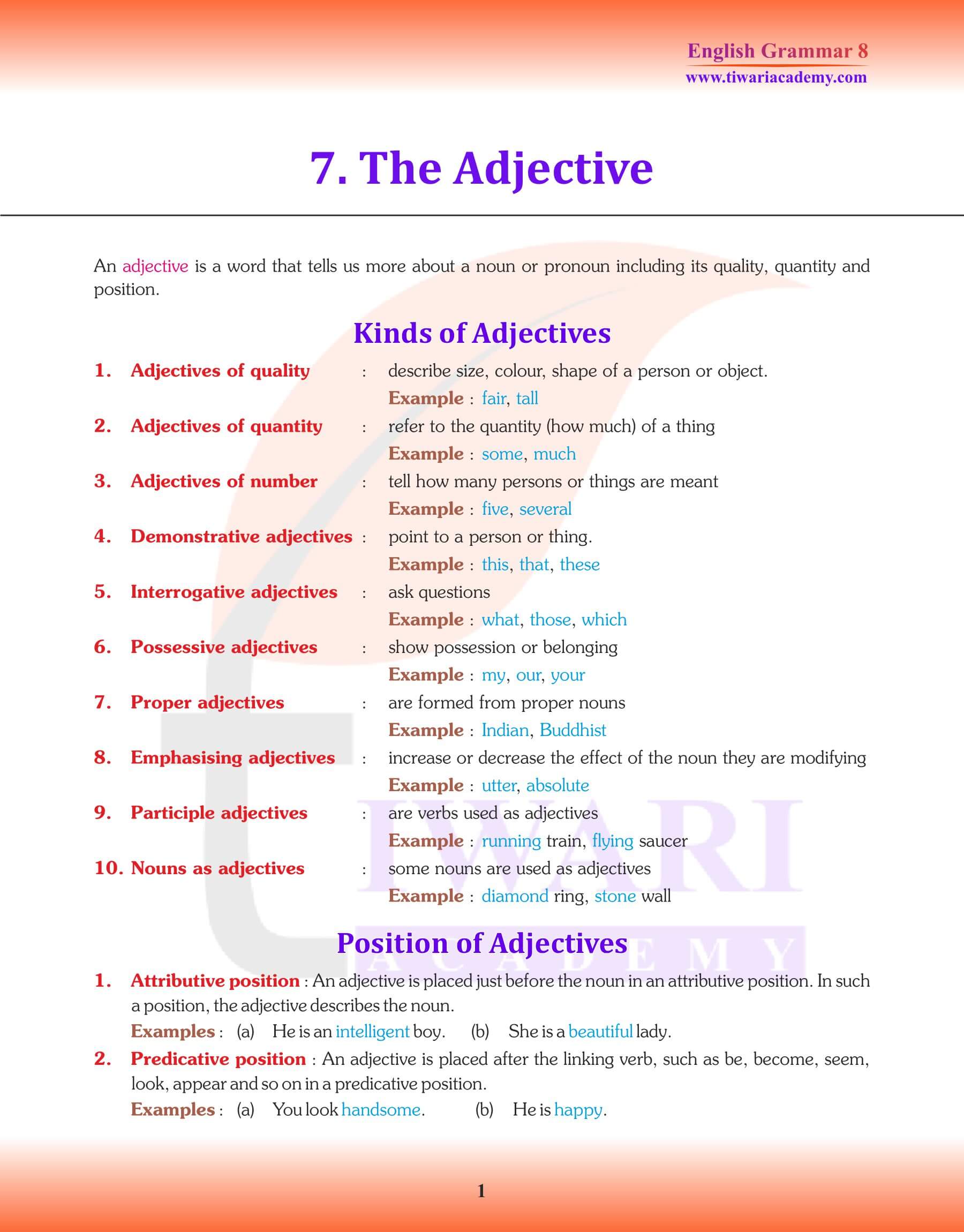 Class 8 English Grammar forms of Adjective