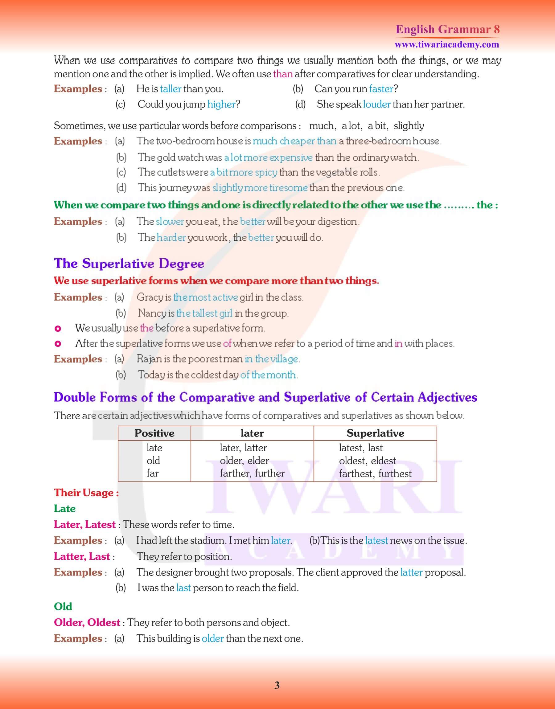 Class 8 English Grammar Adjective Revision book