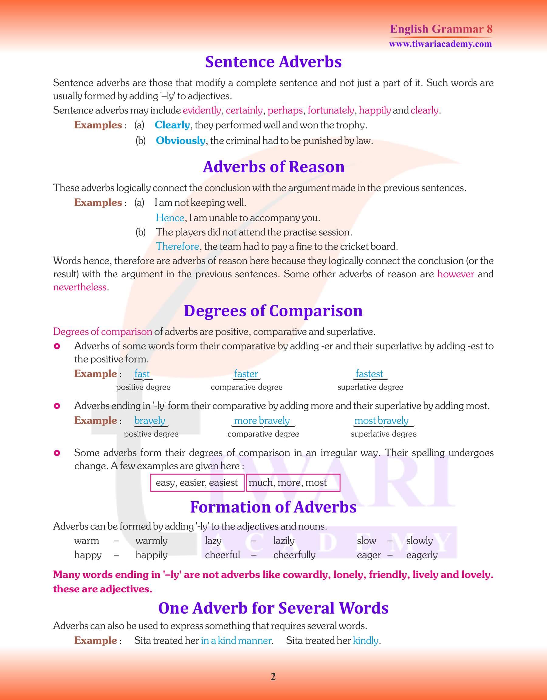 Class 8 English Grammar Adverb Practice book