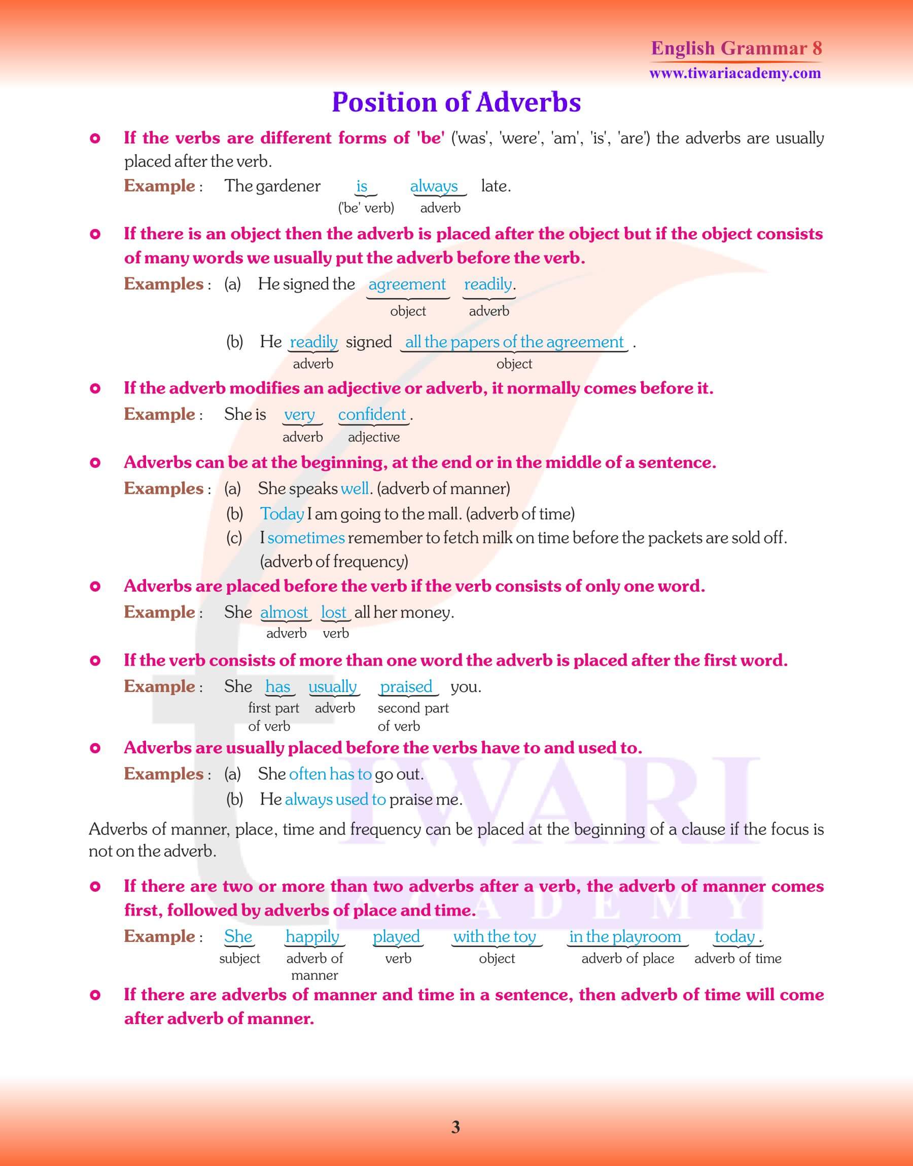 Class 8 English Grammar Adverb Notes